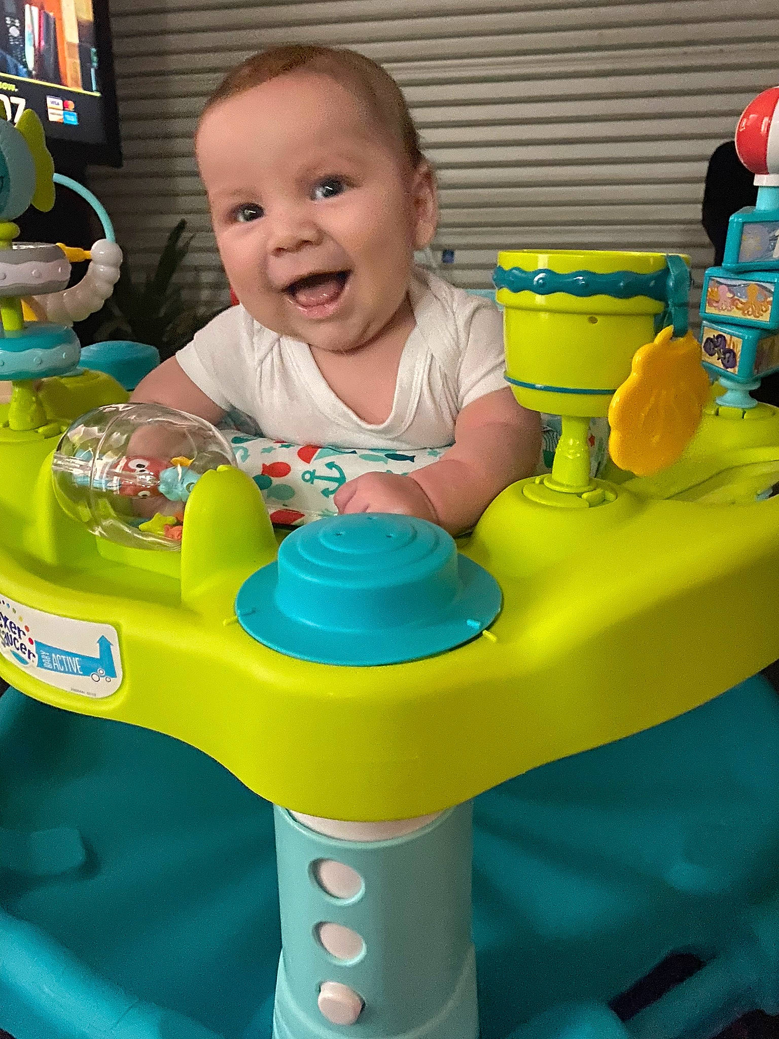 Gilbert joined the competition — help win amazing prizes! arm, baby, baby_playing_with_toys, child, fun, happy, head, leisure, person, plastic, play, product, sitting, smile, standing, television, toddler, toy, water, wheel
