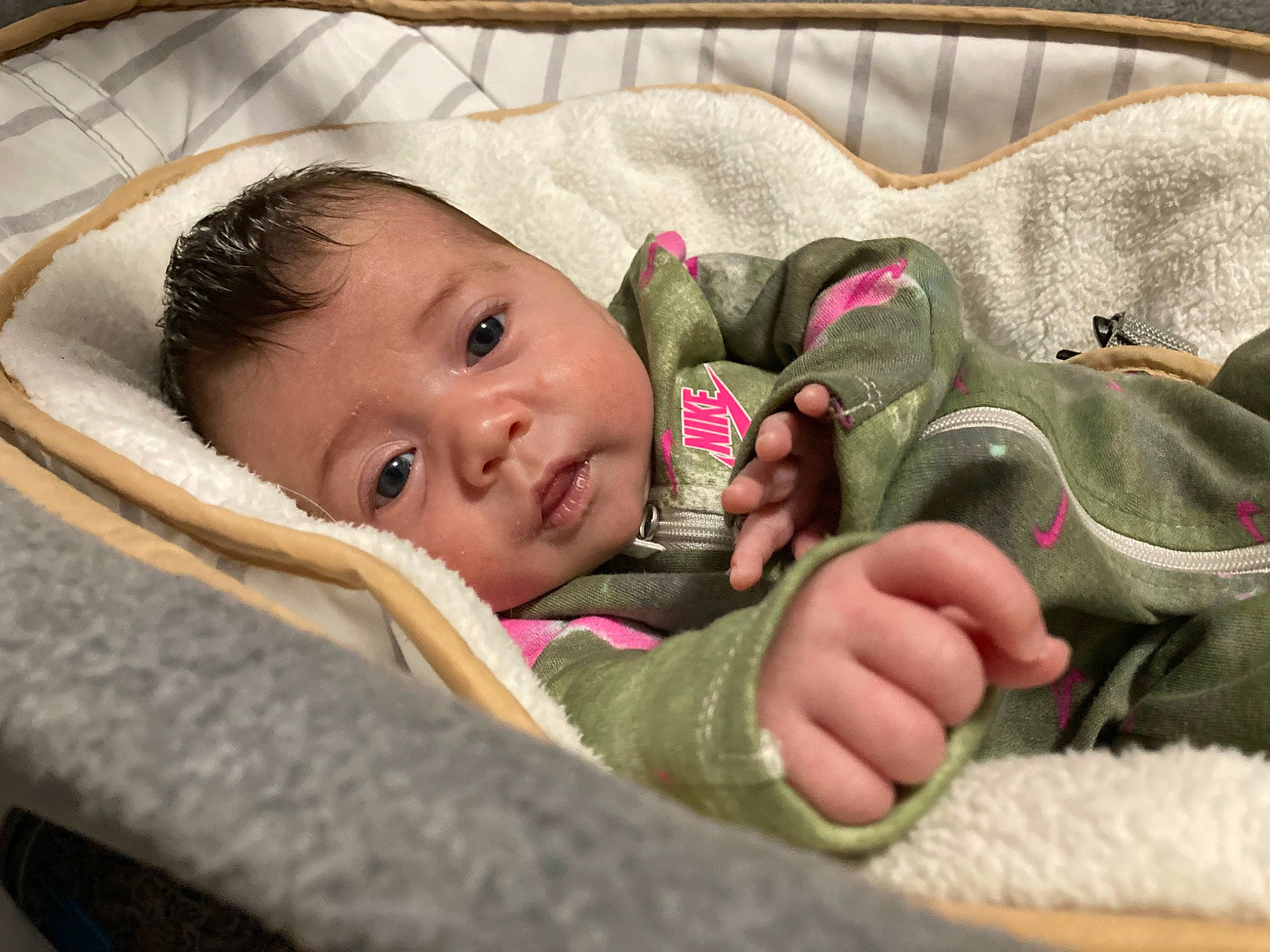 Amiyah joined the competition — help win amazing prizes! baby, baby_toddler_clothing, cheek, child, comfort, grass, happy, linens, mammal, mouth, nose, people, person, product, room, sitting, skin, textile, toddler, vertebrate