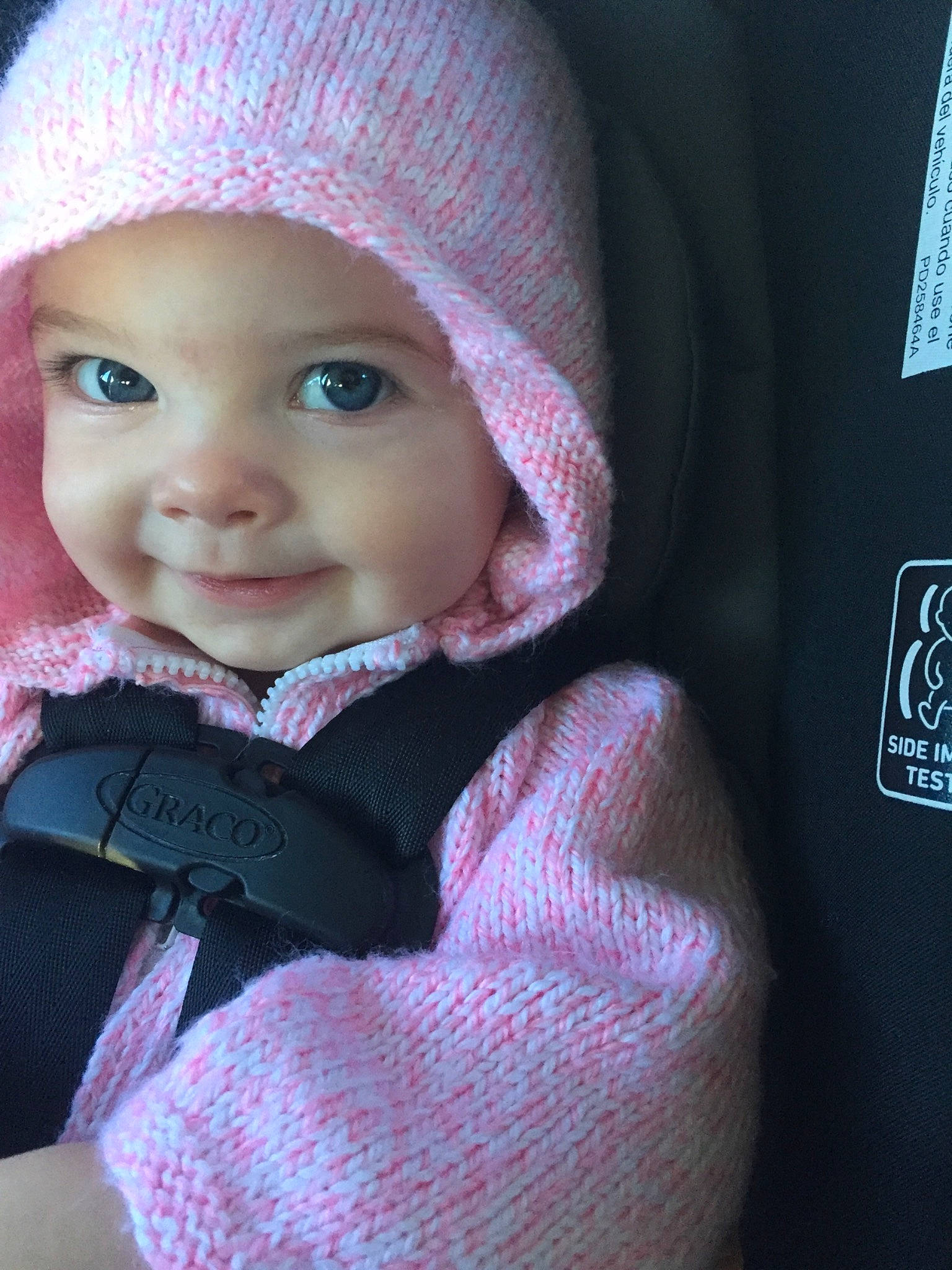 Ally joined the competition — help win amazing prizes! baby, beanie, bonnet, cap, cheek, child, crochet, doll, face, hat, head, headgear, joy, knit_cap, knitting, lip, person, pink, skin, toddler