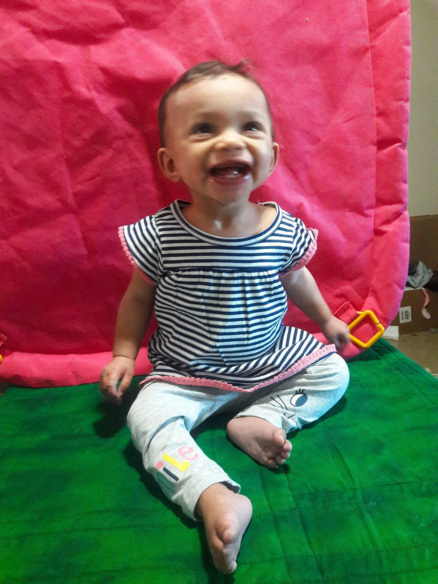 Akira joined the competition — help win amazing prizes! arm, boy, child, day, facial_expression, fun, girl, grass, green, infant, leg, person, pink, play, product, sitting, skin, smile, standing, toddler