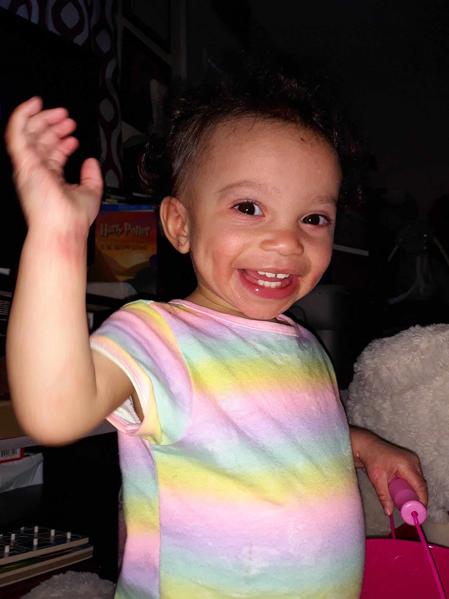 Akira joined the competition — help win amazing prizes! arm, baby, cheek, child, ear, eye, face, finger, fun, gesture, hand, head, joy, neck, person, pink, skin, smile, thumb, toddler