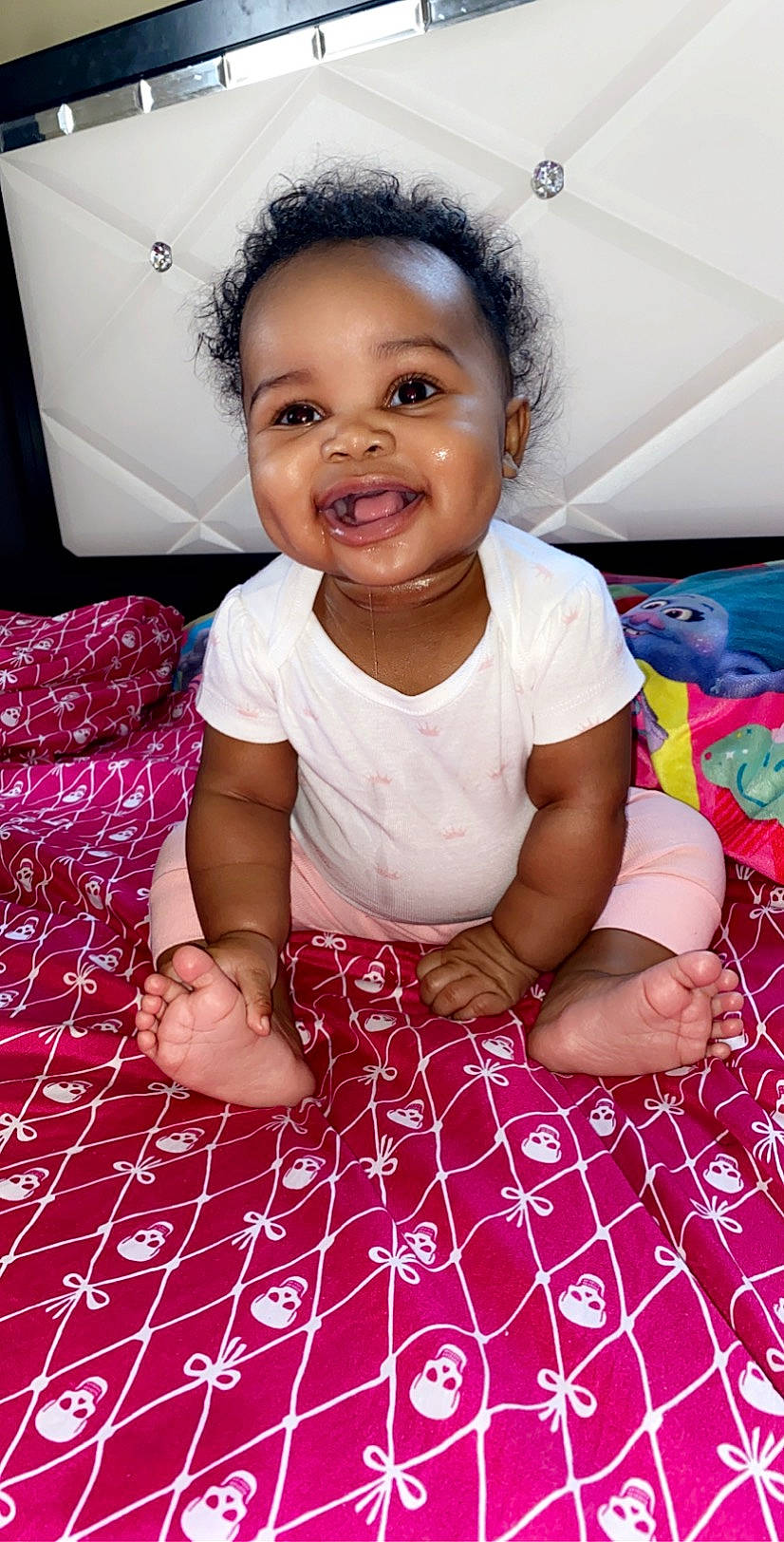 Zylah joined the competition — help win amazing prizes! baby, cheek, child, face, fun, head, joy, person, pink, play, sitting, skin, smile, toddler