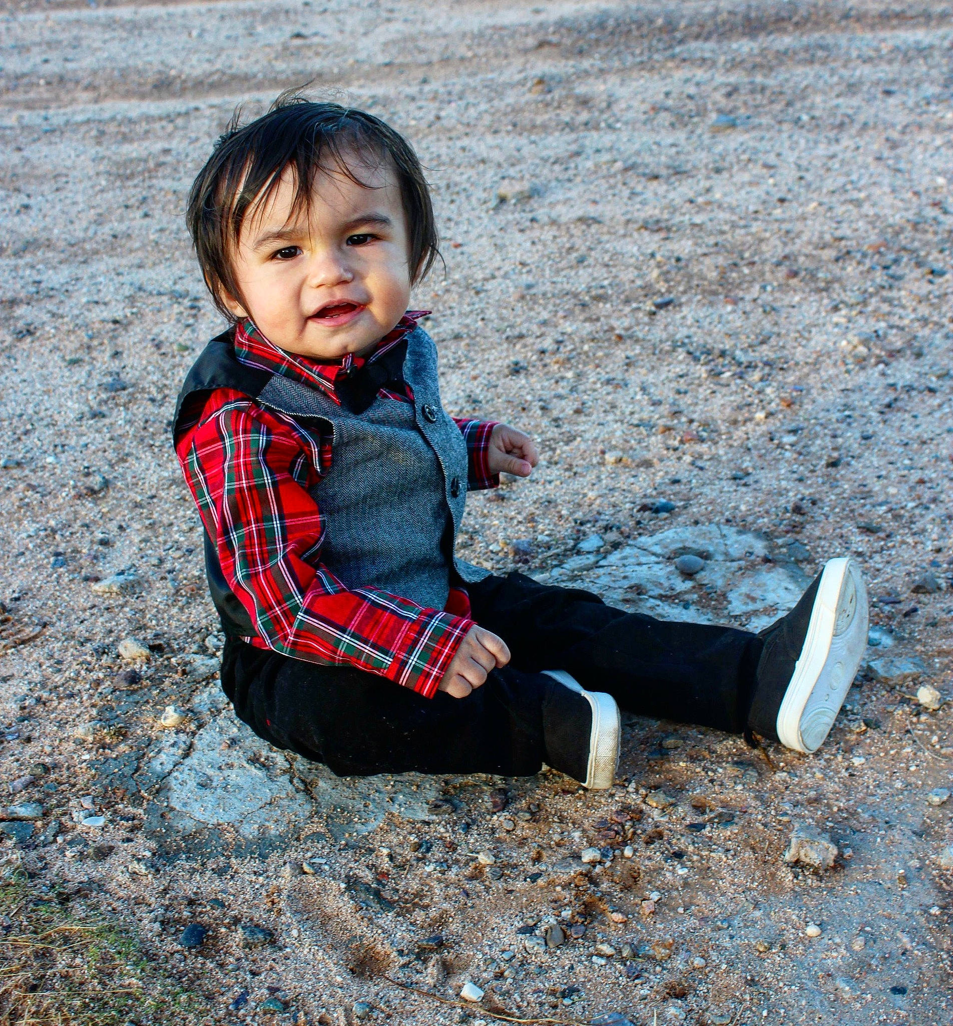 Zedakiah joined the competition — help win amazing prizes! child, design, leg, pattern, person, plaid, play, sitting, smile, tartan, textile, toddler