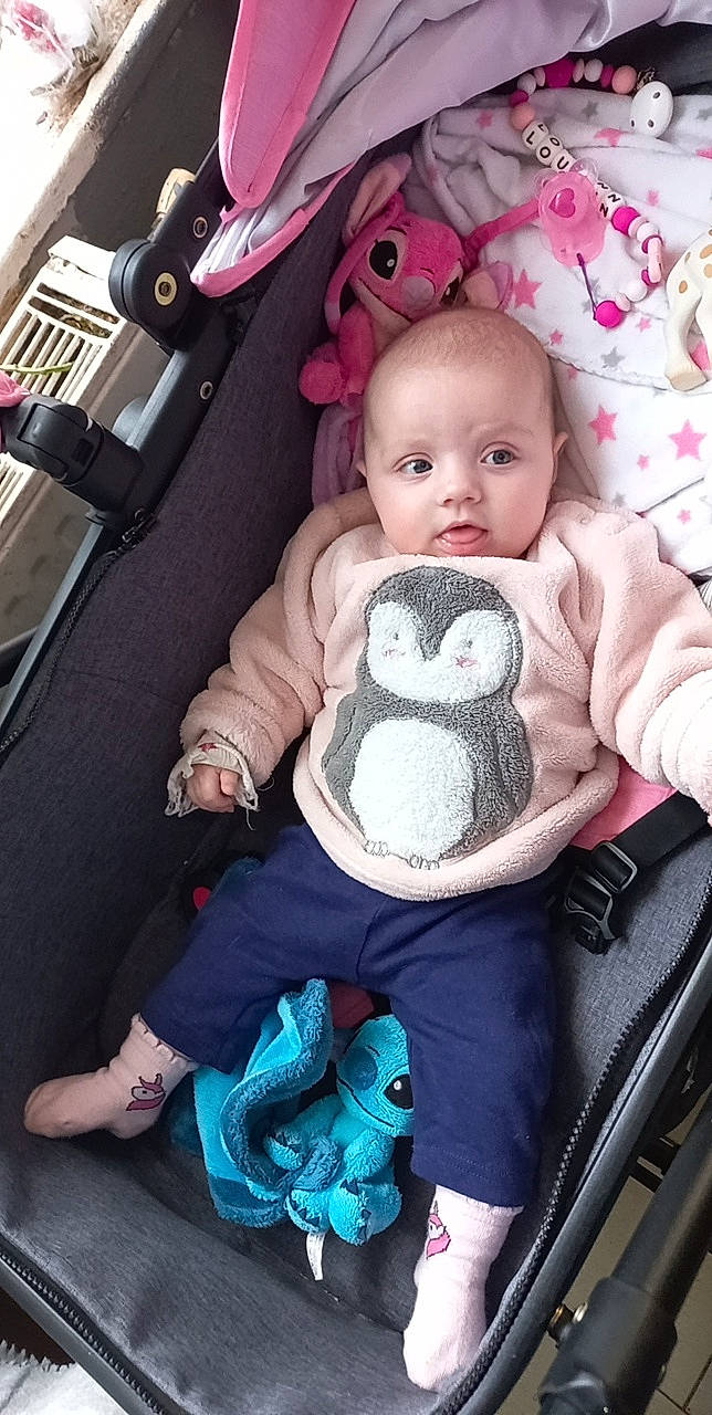 Louane a rejoint le concours — aidez-le/la à gagner de superbes lots ! baby, baby_products, bag, child, comfort, doll, fur, hand, joint, leg, luggage_and_bags, person, pink, plush, sitting, skin, steering_wheel, stuffed_toy, toy, vehicle_door