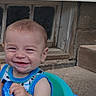 baby, blue_seat, child, concrete, cute, daylight, face, happy, heart_object, holding, joyful, outdoor, person, playful, skin, sleeveless_shirt, smiling, steps, toddler, window