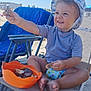 barefoot, beach, blue_sky, bucket, chair, child, diaper, happy, hat, outdoor, play, sand, seashell, smile, summer, sunhat, sunlight, toddler, toy, vacation