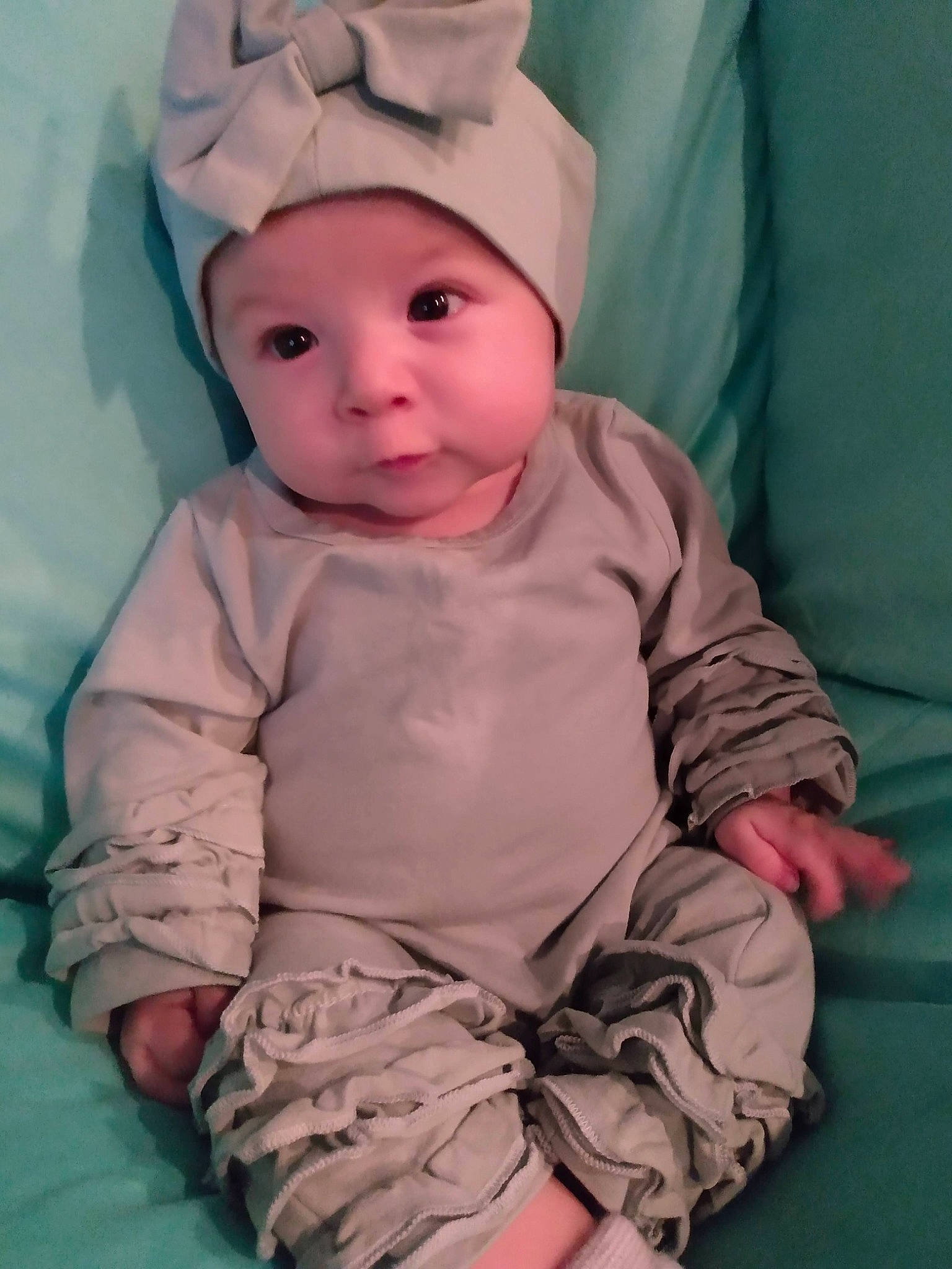 Ainsley joined the competition — help win amazing prizes! baby, baby_toddler_clothing, cheek, chin, clothing, comfort, eye, eyebrow, face, facial_expression, hairstyle, head, headwear, human_body, mouth, neck, nose, outerwear, person, pink
