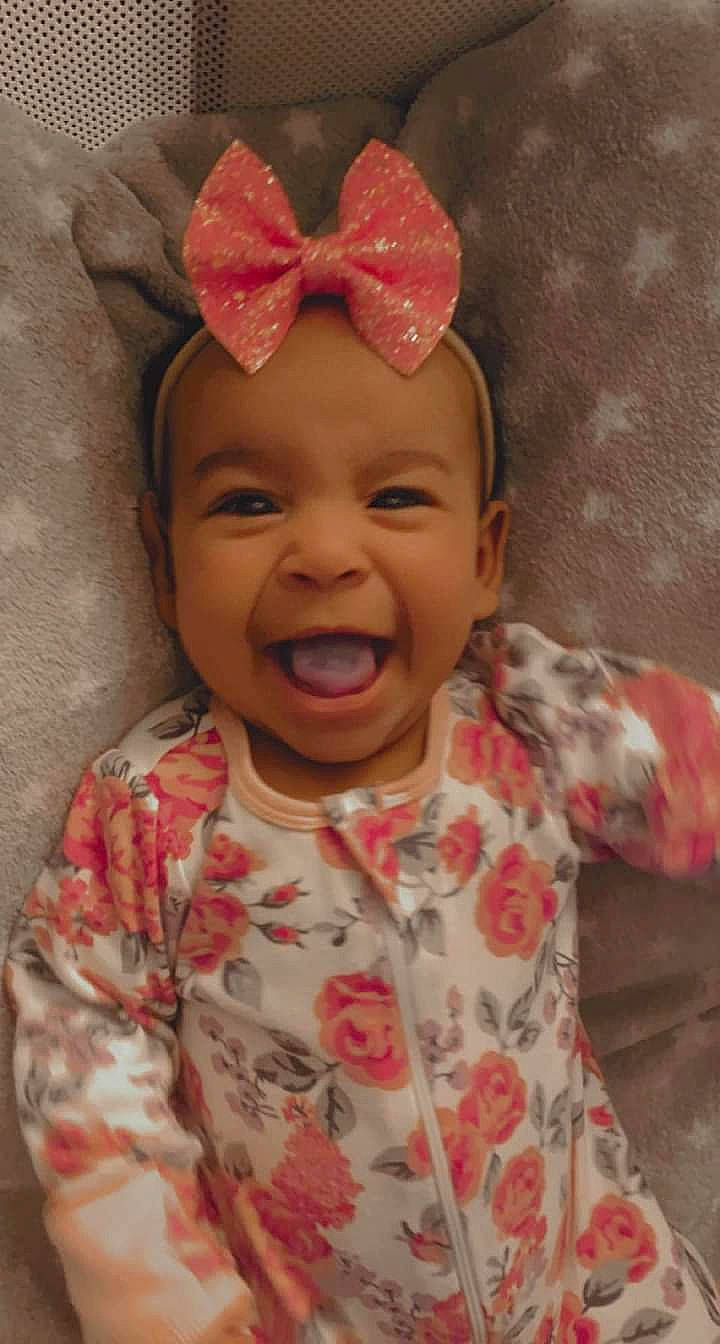 Sophia joined the competition — help win amazing prizes! baby, baby_toddler_clothing, child, eye, face, fashion_accessory, happy, head, headband, headgear, headpiece, headwear, iris, laugh, pattern, peach, person, pink, skin, sleeve