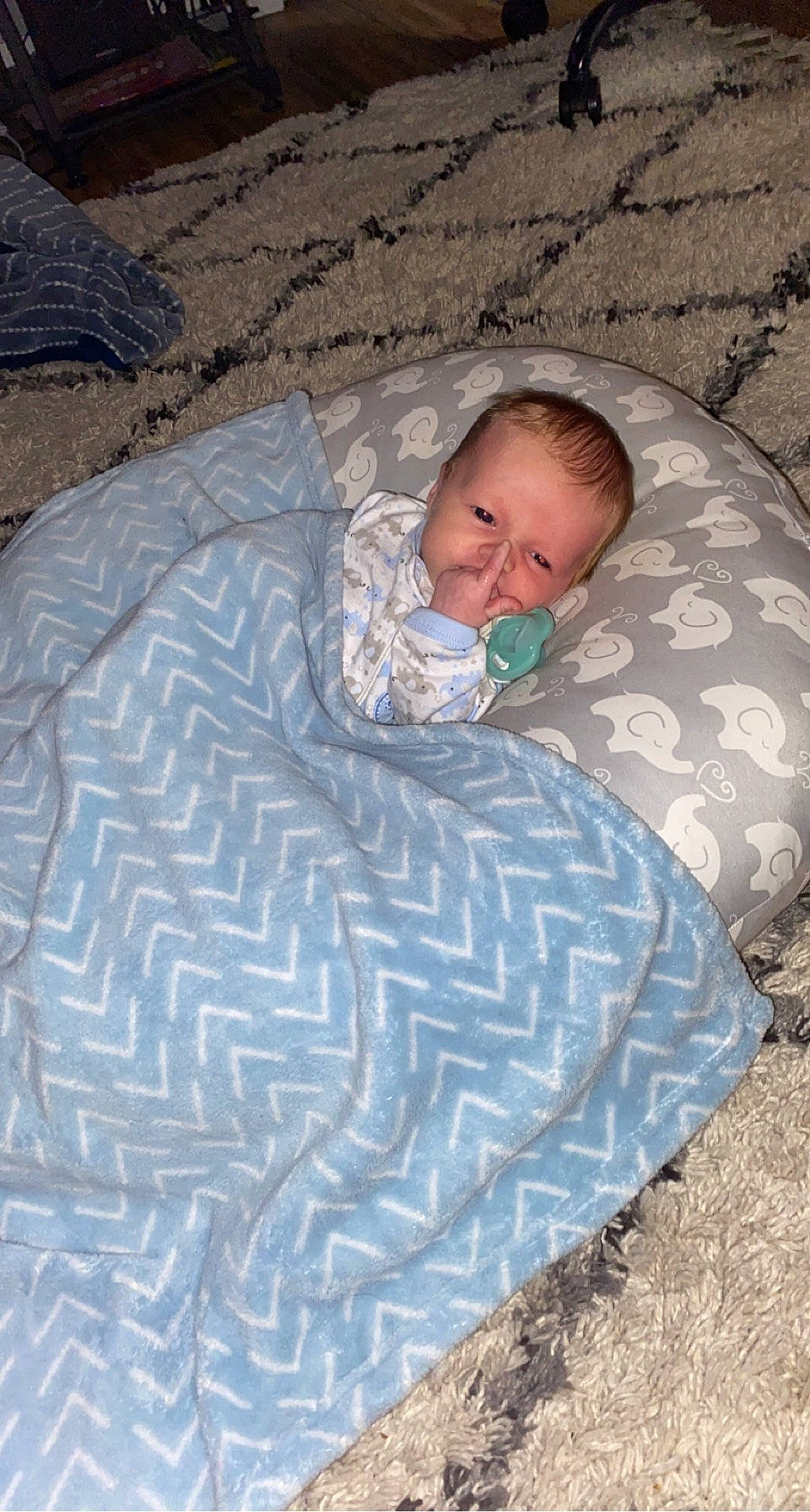 Kyler joined the competition — help win amazing prizes! baby, baby_toddler_clothing, bedtime, child, comfort, grass, linens, nap, pattern, person, sitting, sleep, toddler