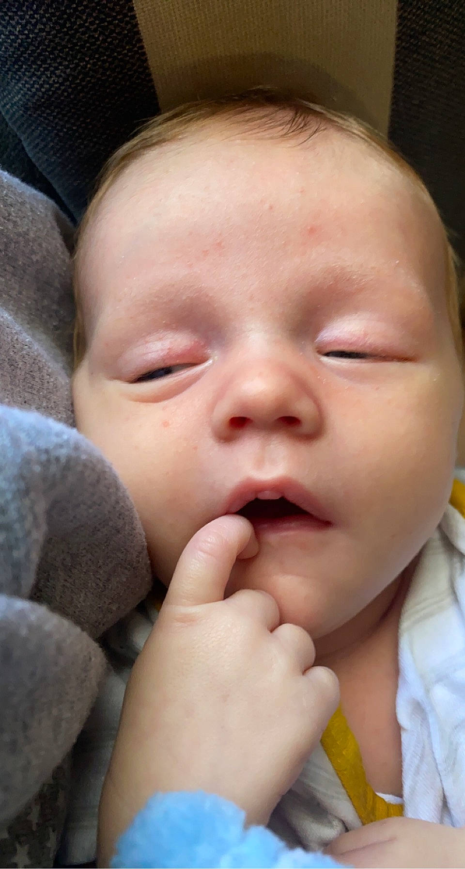 Kyler is registered to the contest to win money with this photo: baby, cheek, comfort, ear, eye, eyebrow, eyelash, face, finger, gesture, happy, iris, lip, mouth, nail, nose, person, skin, smile, thumb