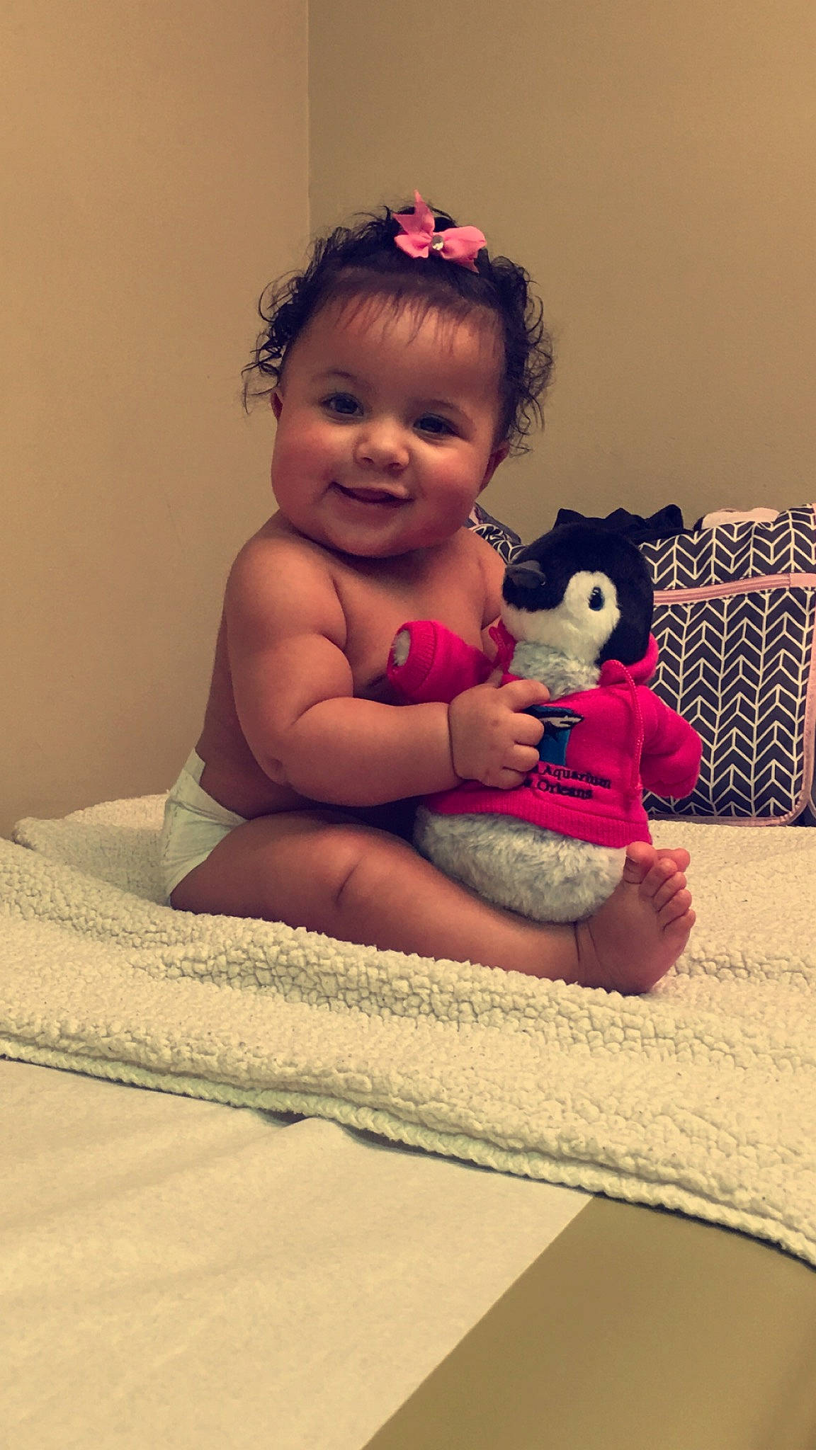 Hermione joined the competition — help win amazing prizes! arm, baby, cheek, child, ear, eye, face, forehead, hair_accessory, head, human, joy, leg, lip, person, pink, room, sitting, skin, smile