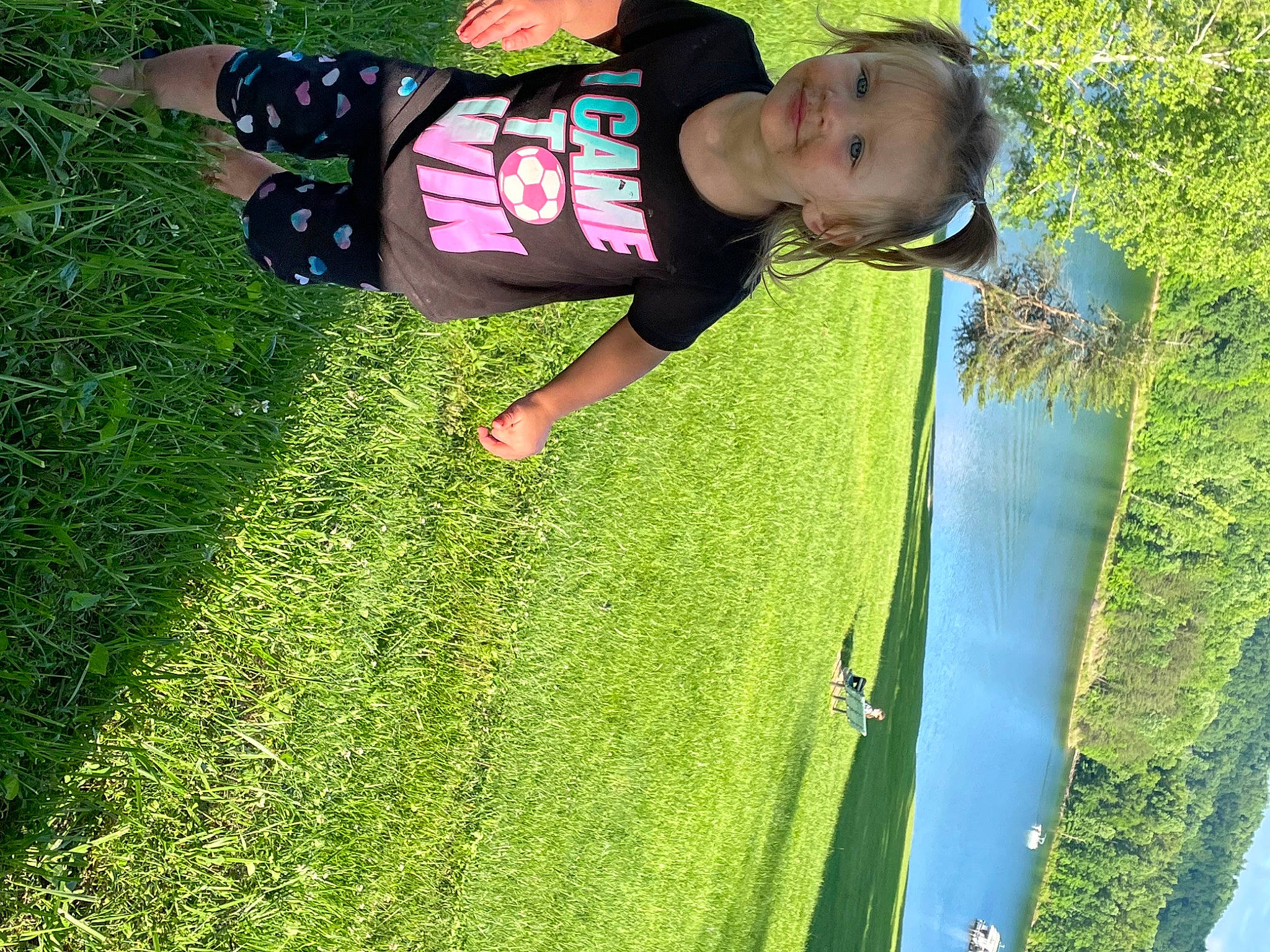 Jayde joined the competition — help win amazing prizes! baby, child, fun, grass, grass_family, grassland, happy, joy, landscape, lawn, leisure, people_in_nature, person, plant, recreation, shadow, shrub, sport_climbing, t_shirt, toddler