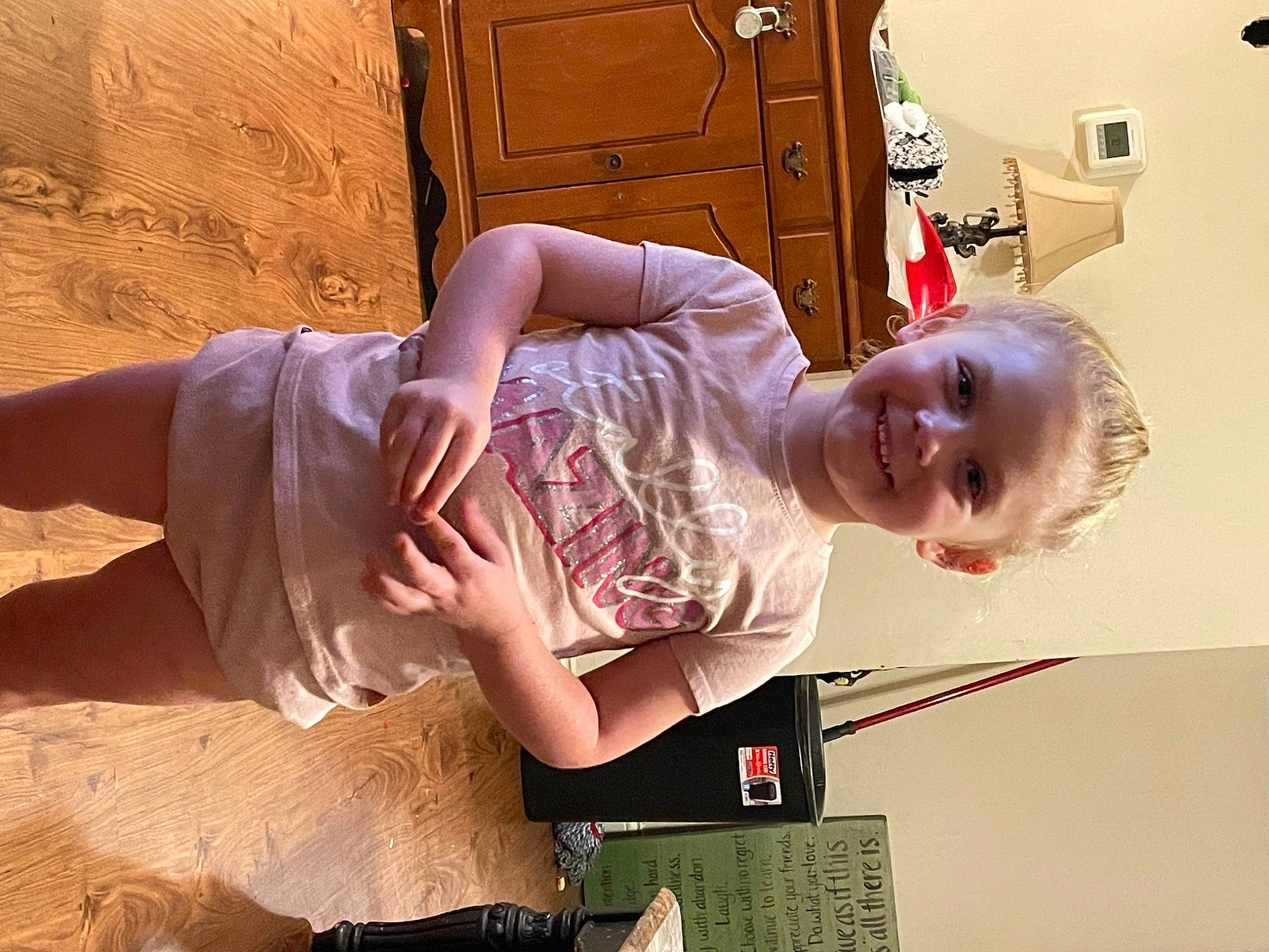 Jaylynn joined the competition — help win amazing prizes! abdomen, baby, child, elbow, flesh, fun, happy, human_body, human_leg, joint, joy, person, shoulder, sitting, sleeve, smile, standing, t_shirt, thigh, toddler