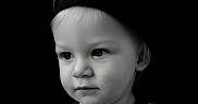 Isaiah joined the competition — help win amazing prizes! black_and_white, casual_clothing, child, childhood, closeup, curious, cute, expression, face, hat, headwear, innocent, looking_away, monochrome, person, portrait, soft_light, striped_shirt, studio, young