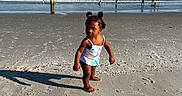 Meilanilee is registered to the contest to win money with this photo: toddler, child, beach, sand, ocean, waves, sky, clouds, sunlight, shadow, swimsuit, person, water, shore, summer, play, vacation, outdoor, nature, fun