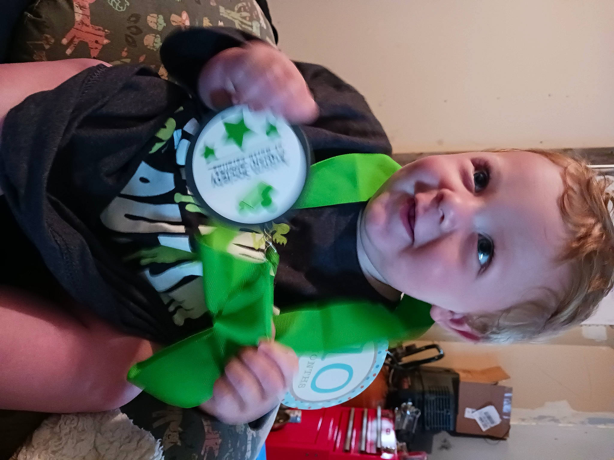 Colt joined the competition — help win amazing prizes! baby, baby_products, baby_toddler_clothing, cheek, child, eyelash, finger, fun, hairstyle, happy, laugh, mouth, person, personal_protective_equipment, play, room, smile, t_shirt, toddler, toy