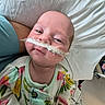 Novalee joined the competition — help win amazing prizes! baby, infant, nasal_tube, medical, bed, blanket, person, child, hospital, clothing, floral_pattern, face, head, lying_down, medical_equipment, comfort, cute, closeup, healthcare, pediatric