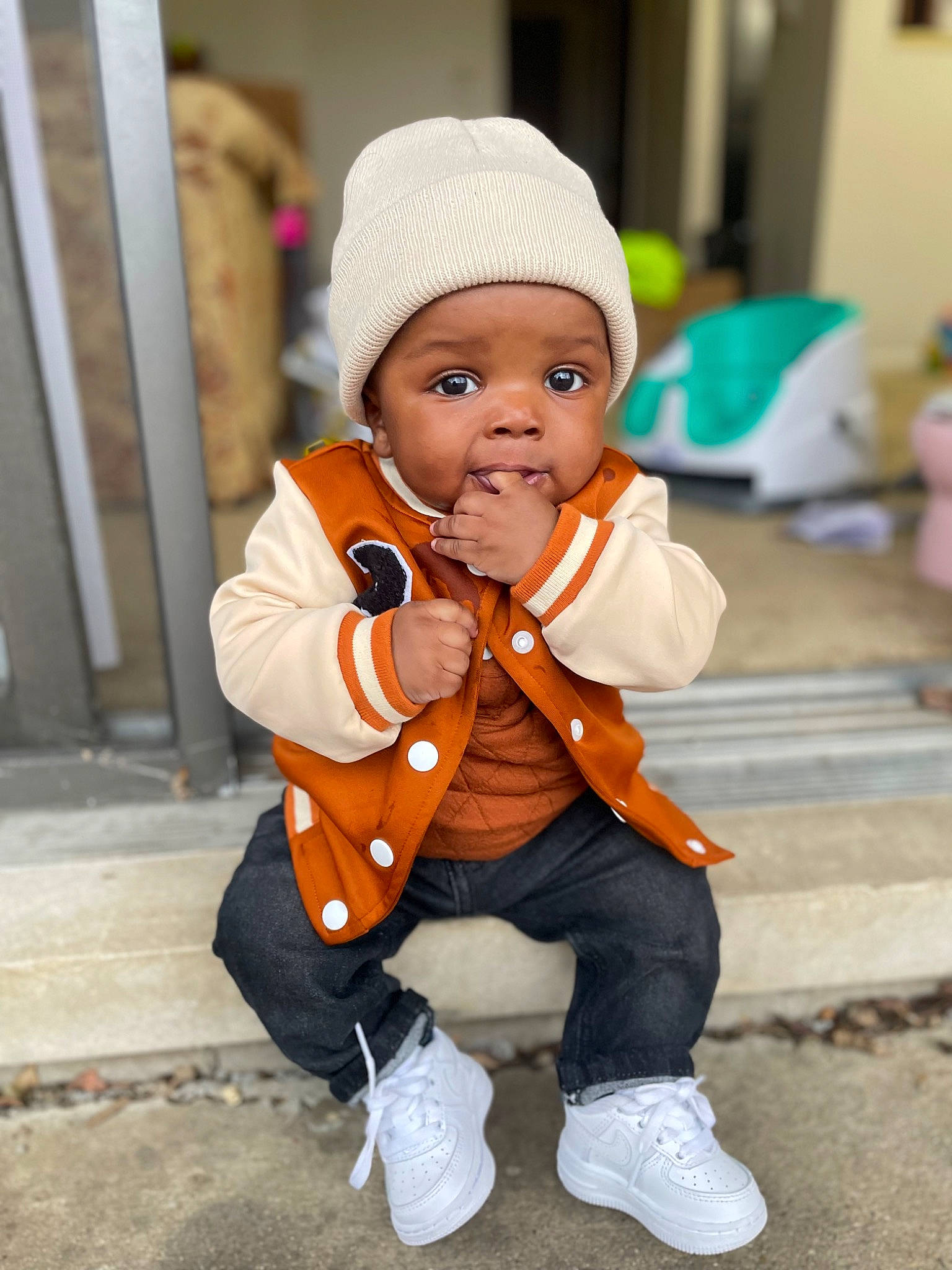 Zaiden joined the competition — help win amazing prizes! baby, baby_toddler_clothing, ball, cap, child, eye, flooring, fun, fur, happy, hat, headgear, headwear, jacket, people, person, portrait_photography, sitting, sleeve, toddler