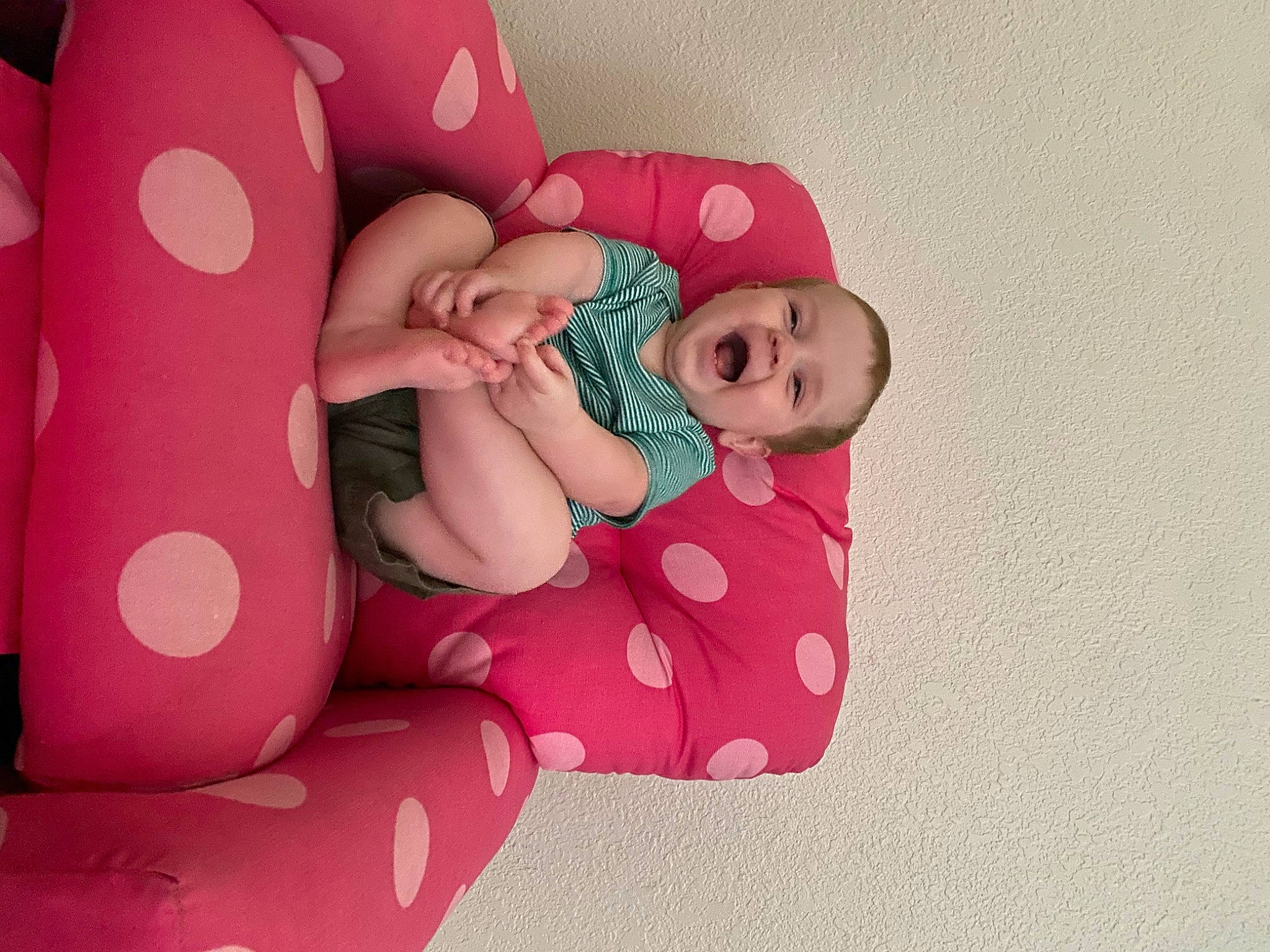 Ronin joined the competition — help win amazing prizes! baby, baby_toddler_clothing, comfort, dress, finger, foot, human_body, human_leg, knee, leg, magenta, mammal, pattern, person, pink, sitting, sleeve, smile, sock, thigh