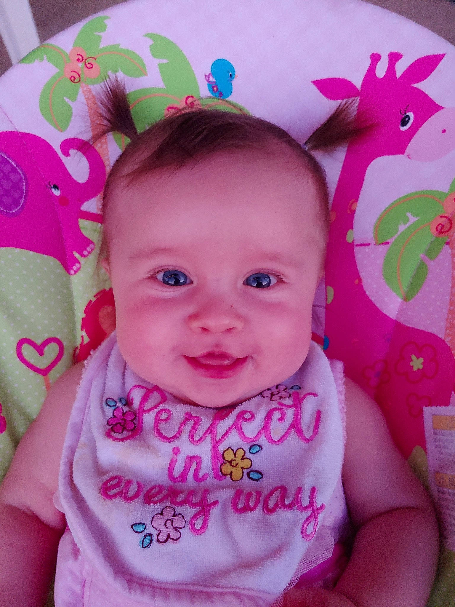 Kenzi joined the competition — help win amazing prizes! baby, baby_toddler_clothing, cheek, child, eye, face, forehead, hair_accessory, head, iris, lip, magenta, person, pink, skin, smile, textile, toddler