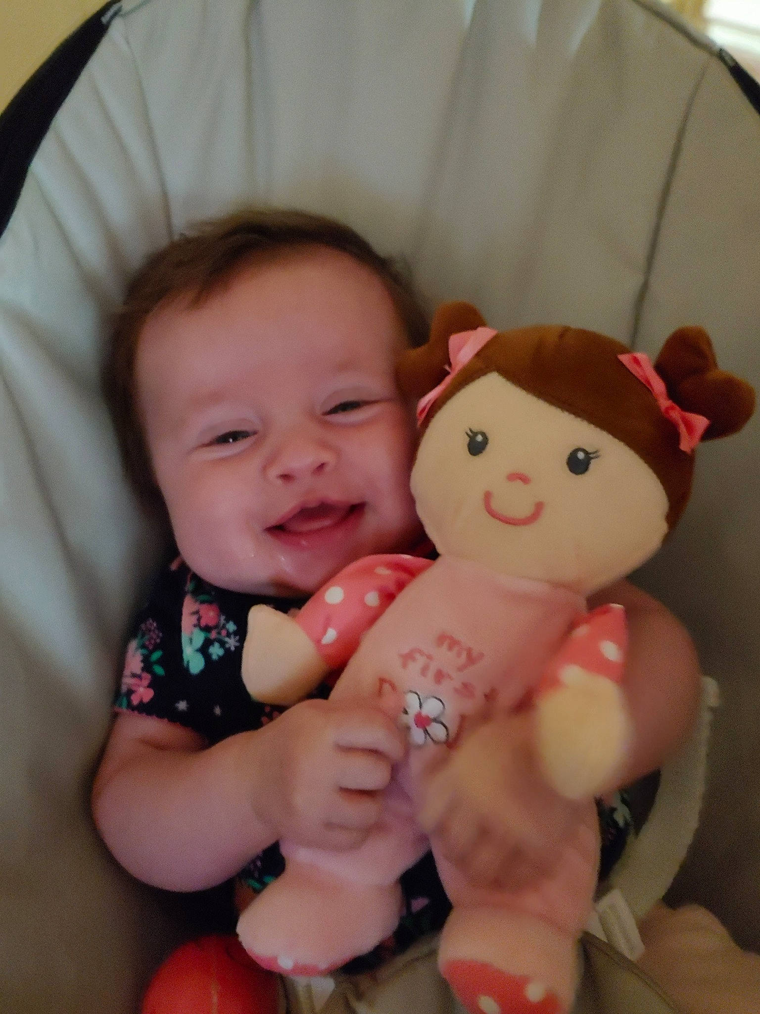 Kenzi is registered to the contest to win money with this photo: baby, baby_products, baby_toys, cheek, child, face, finger, head, lip, nose, person, pink, product, skin, stuffed_toy, toddler, toy