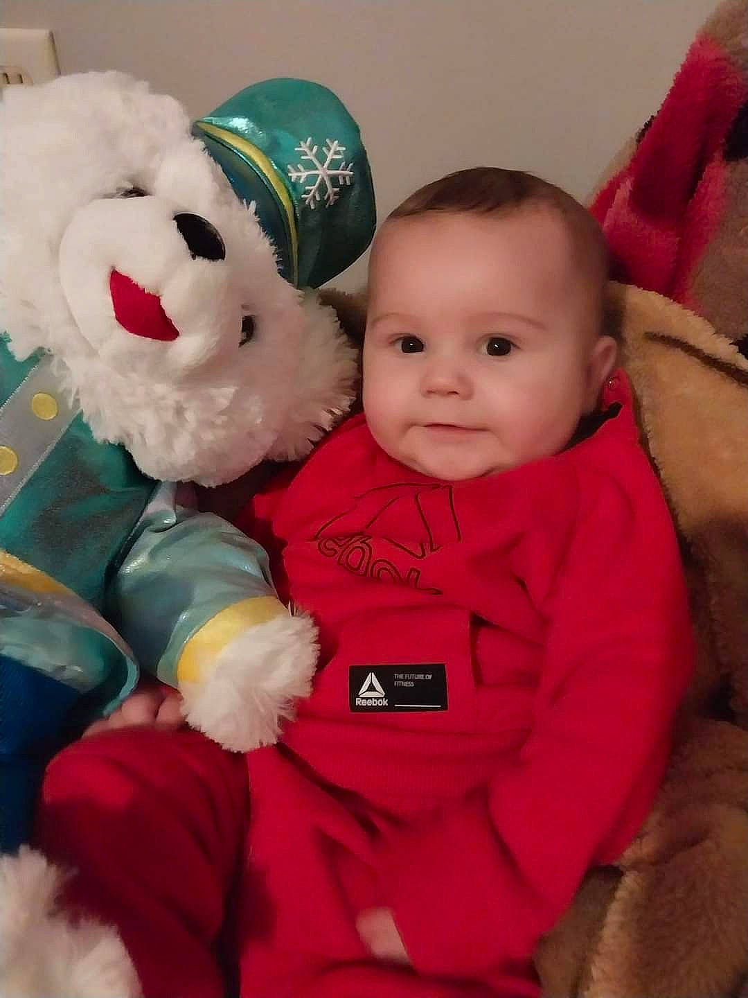 Elijah joined the competition — help win amazing prizes! baby, baby_toddler_clothing, cheek, child, comfort, facial_expression, fun, happy, head, human_body, nose, organ, person, product, skin, sleeve, smile, stuffed_toy, textile, toddler