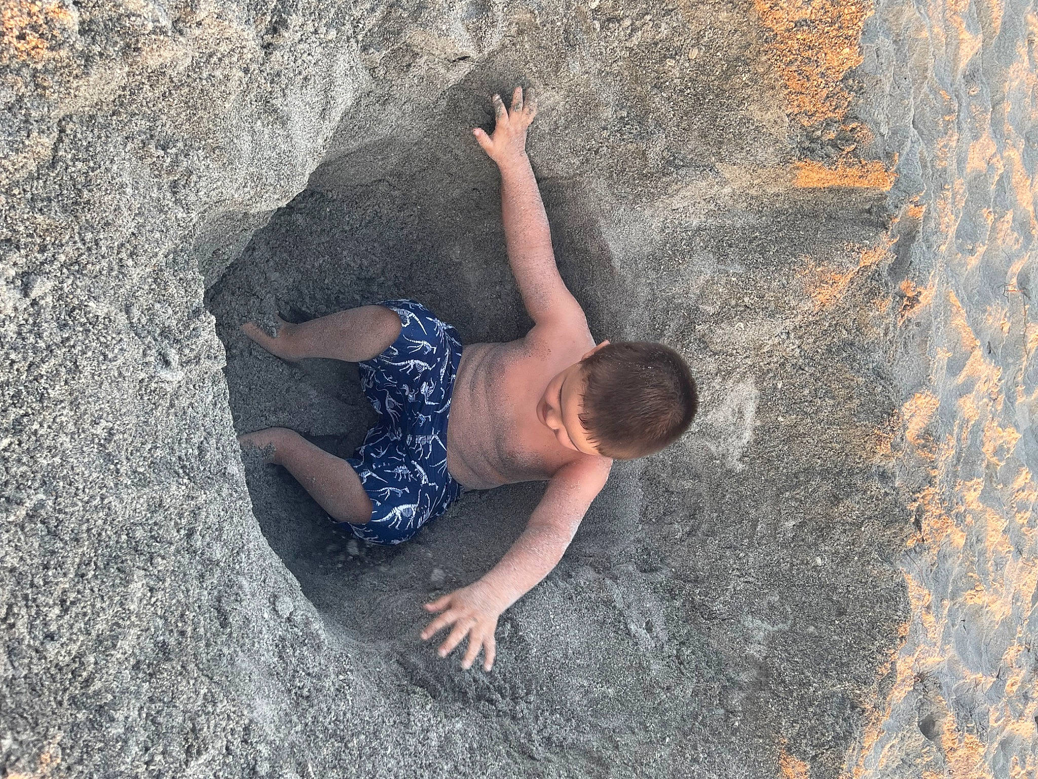 Braxton is registered to the contest to win money with this photo: barefoot, eye, foot, fun, geology, grass, happy, human_body, landscape, leg, leisure, people_in_nature, person, recreation, sand, shorts, soil, t_shirt, toddler, tree