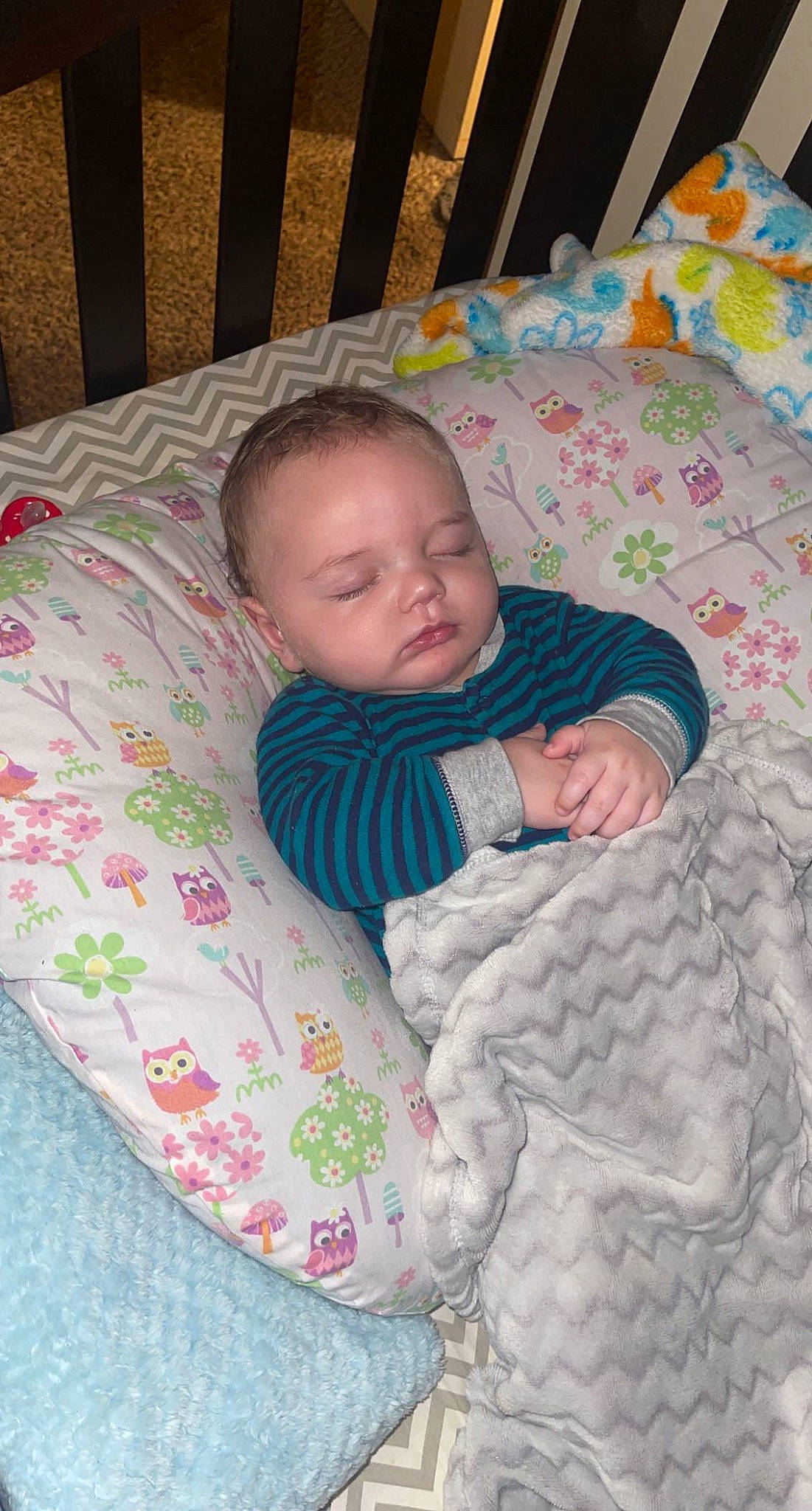 Grayson joined the competition — help win amazing prizes! baby, baby_products, baby_toddler_clothing, bedding, bedtime, cheek, child, comfort, flooring, head, linens, pattern, person, product, room, sitting, skin, sleeve, textile, toddler