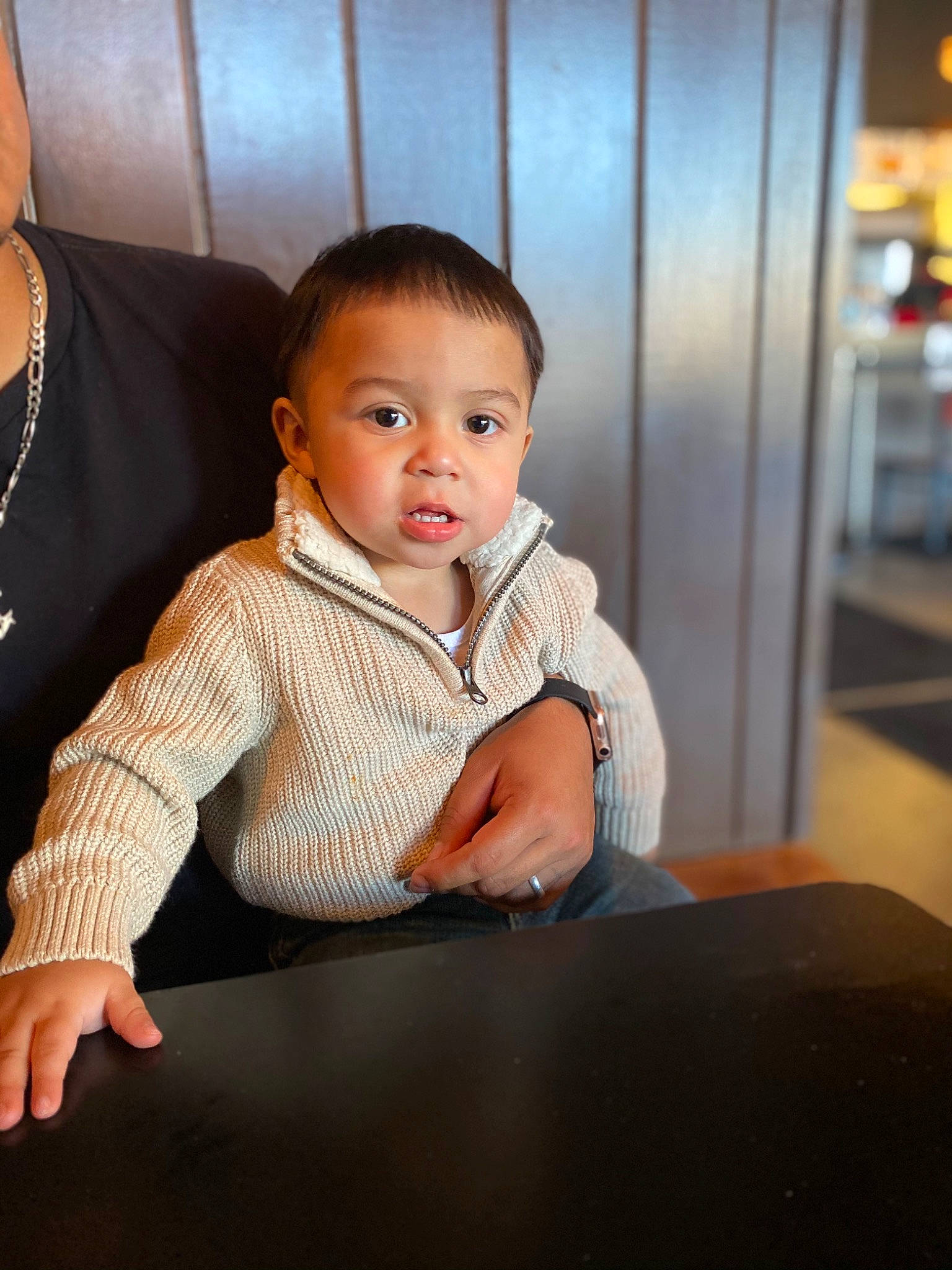 Nathanael is registered to the contest to win money with this photo: baby, baby_toddler_clothing, cheek, child, chin, collar, comfort, dress_shirt, flash_photography, floor, flooring, fun, happy, human, person, sitting, skin, sleeve, standing, toddler