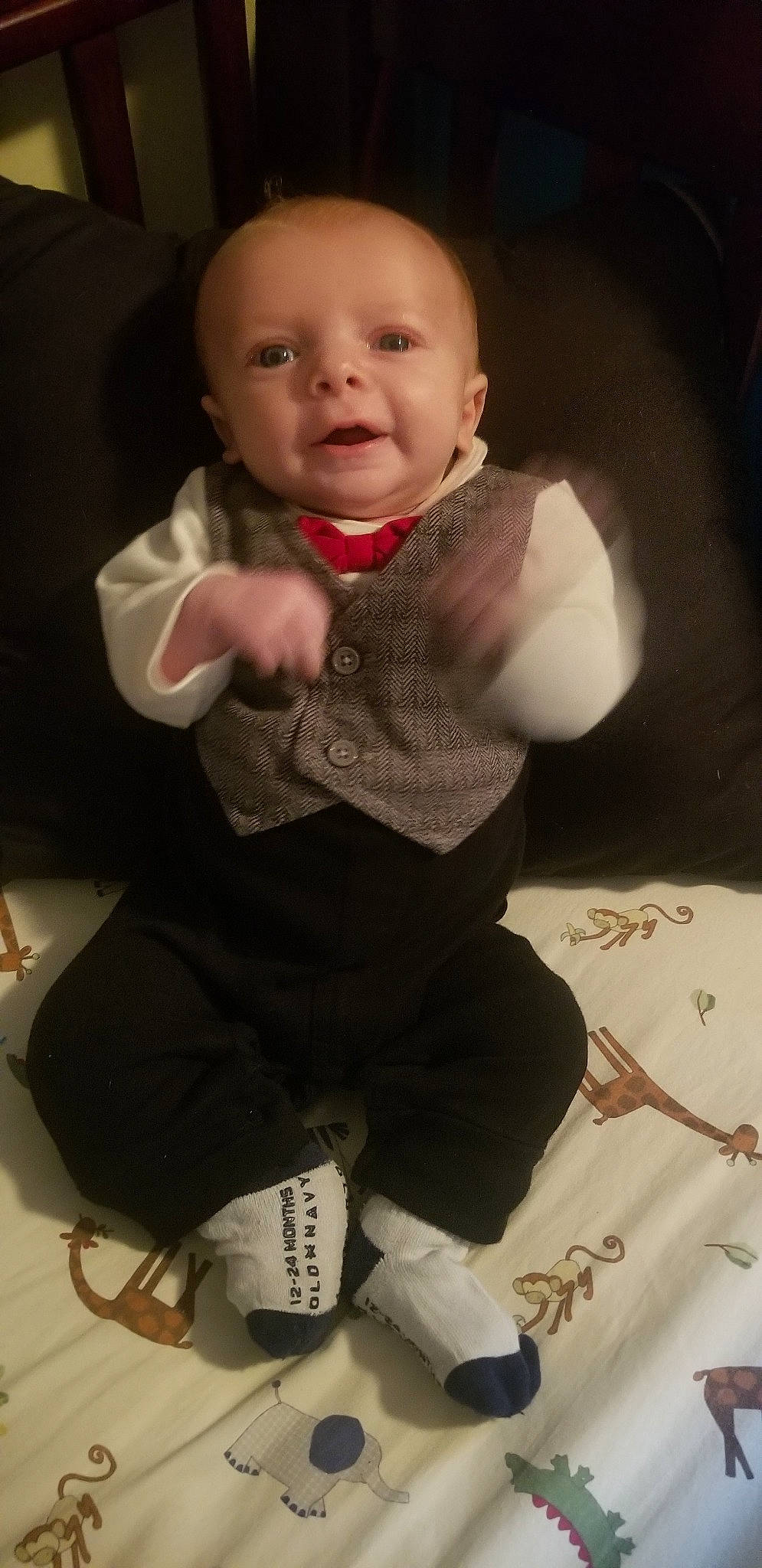 Blaise is registered to the contest to win money with this photo: child, eye, fun, girl, infant, person, product, sitting, skin, smile, textile, toddler