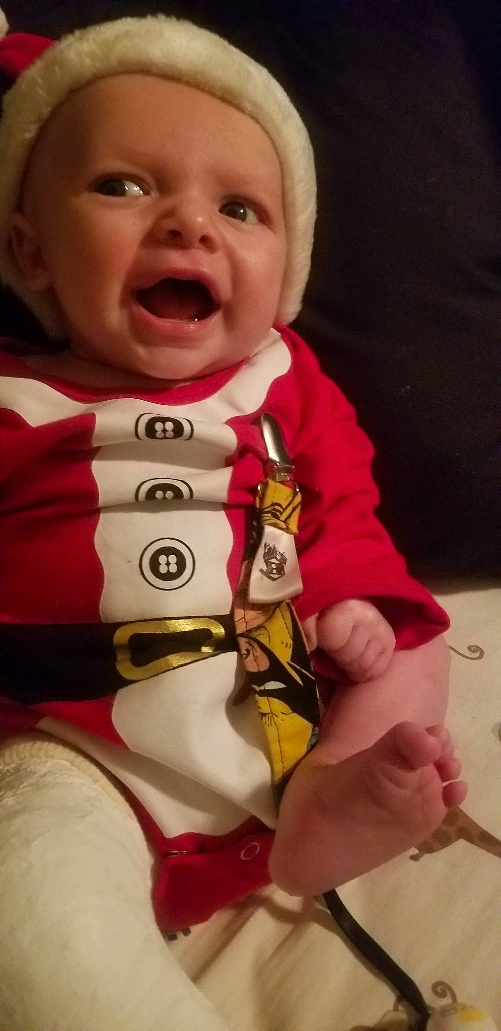 Blaise is registered to the contest to win money with this photo: child, fun, human_hair_color, infant, mouth, person, product, red, skin, smile, toddler