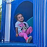 toddler, child, playground, slide, blue, pink_clothing, minnie_mouse, smiling, sitting, outdoor, play, happy, casual, cute, person, young_child, fun, daytime, leisure, park