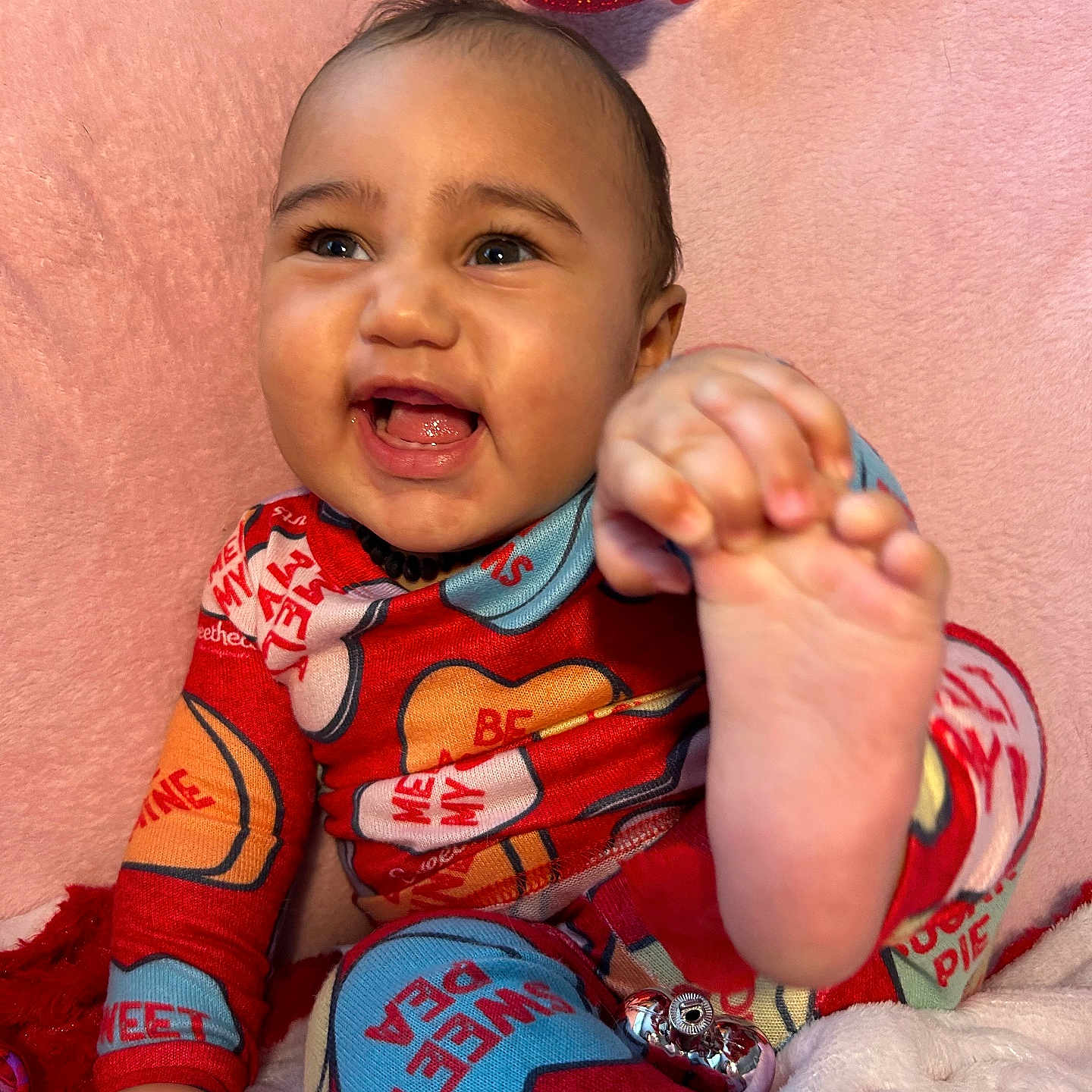 Kenzo is registered to the contest to win money with this photo: accessories, baby, babylaughing, bodypart, cutlery, face, finger, hand, happy, head, jewelry, laughing, mouth, necklace, person, photography, portrait, sitting, smile, spoon