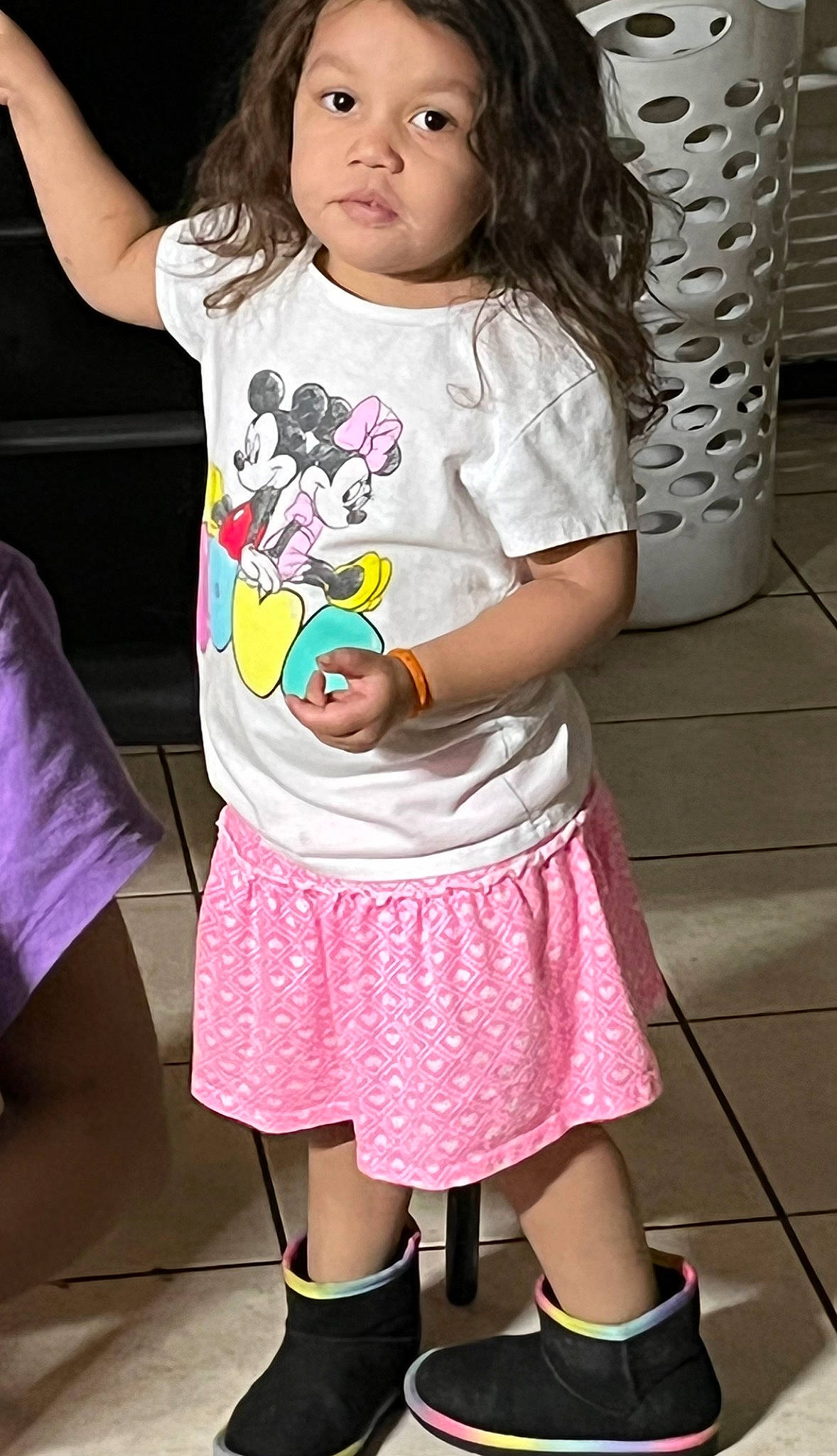 Avianzah is registered to the contest to win money with this photo: baby_toddler_clothing, black, green, hair, happy, human_body, joint, leg, magenta, person, photograph, pink, purple, shoulder, skin, sleeve, snapshot, t_shirt, thigh, toddler