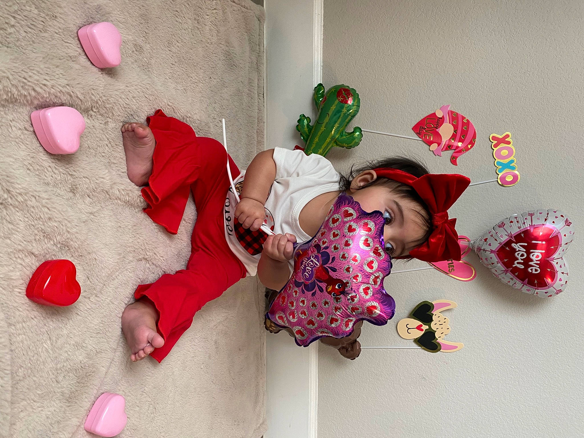 Arabella joined the competition — help win amazing prizes! baby, baby_toddler_clothing, baby_toys, carmine, child, coquelicot, costume_hat, fashion_accessory, fictional_character, flooring, fun, hat, magenta, pattern, person, pink, play, red, room, textile