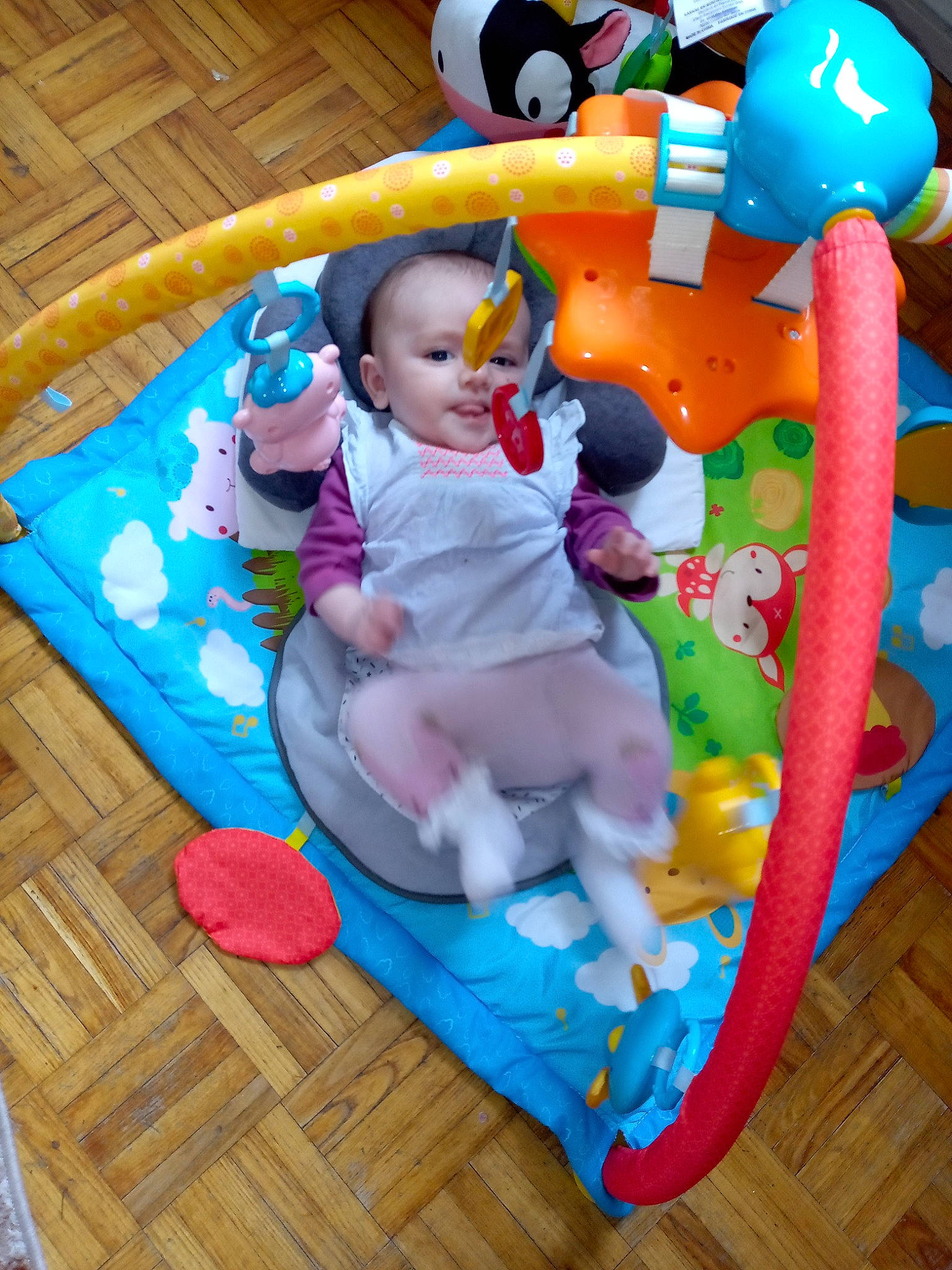 Eva a rejoint le concours — aidez-le/la à gagner de superbes lots ! baby, baby_products, baby_toddler_clothing, baby_toys, blue, child, event, fun, happy, leisure, person, pink, play, purple, recreation, room, sitting, smile, stuffed_toy, toddler