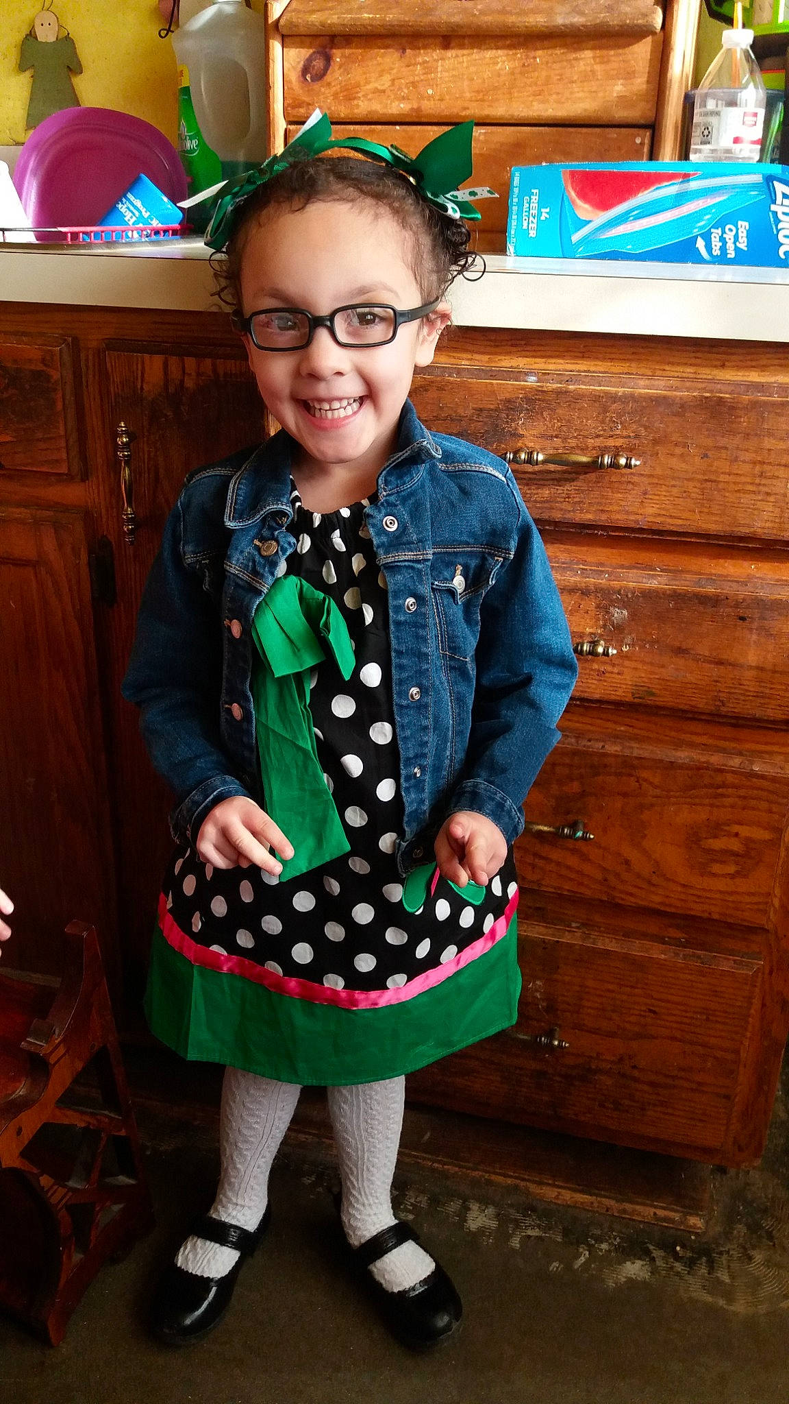 Emmaleigh joined the competition — help win amazing prizes! child, child_model, clothing, costume, design, glasses, holiday, joy, outerwear, pattern, person, polka_dot, smile, toddler