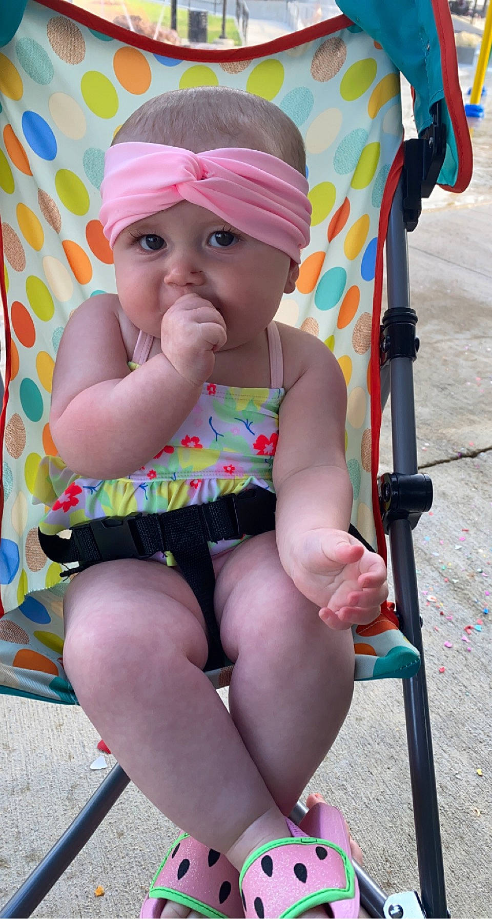 Hannah joined the competition — help win amazing prizes! baby, baby_products, baby_toddler_clothing, cap, cheek, child, eye, face, finger, fun, headwear, human_body, human_leg, knee, magenta, person, pink, product, sitting, skin
