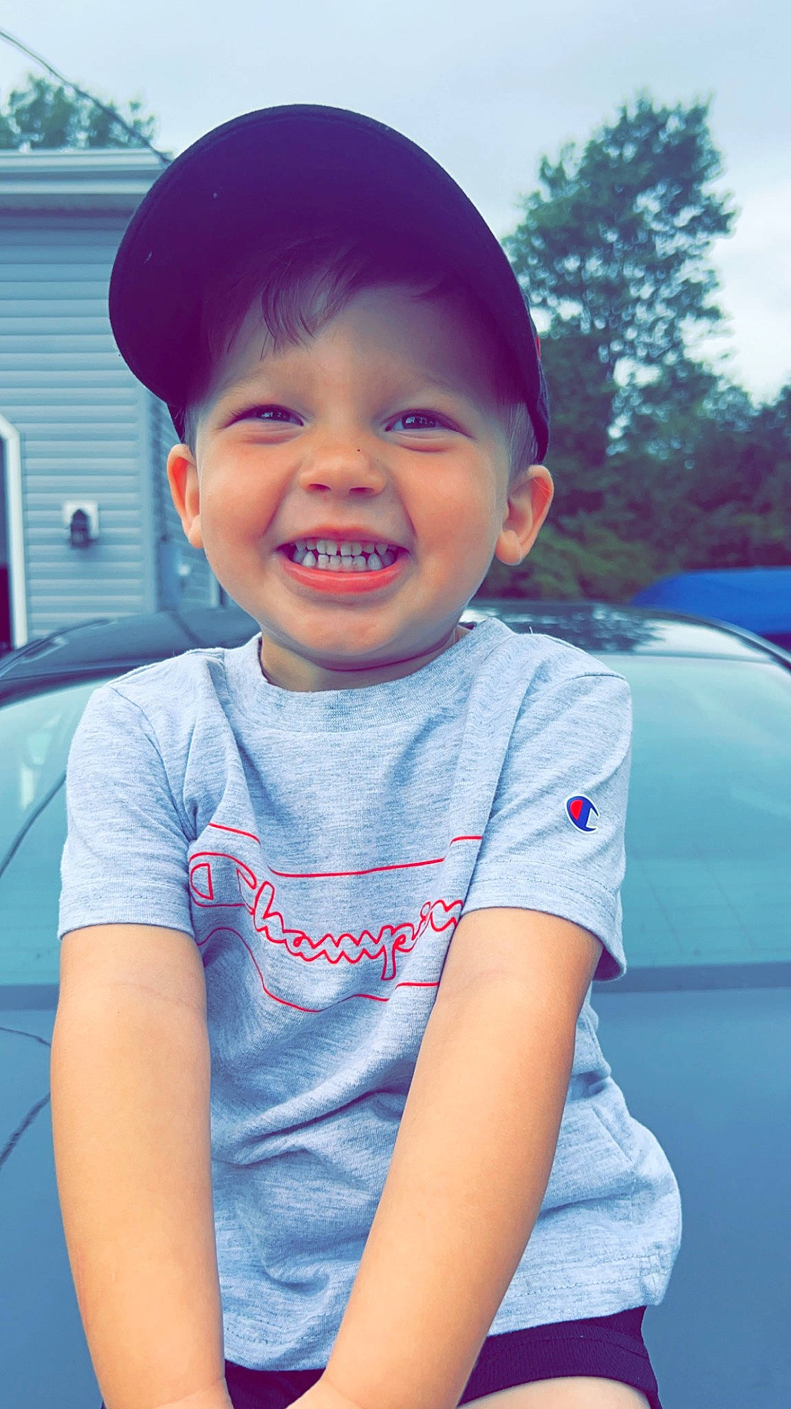 Jensen joined the competition — help win amazing prizes! azure, baby_toddler_clothing, blue, car, cool, facial_expression, fun, hairstyle, happy, joy, lip, mouth, person, pink, red, skin, sky, sleeve, smile, standing