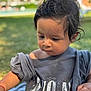 toddler, child, outdoor, grass, shirt, portrait, curious, casual_clothing, young_child, daylight, human, person, cute, face, hair, skin, expression, sitting, nature, relaxed