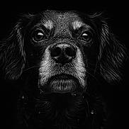 Ava a rejoint le concours — aidez-le/la à gagner de superbes lots ! dog, wet, black_and_white, close_up, portrait, water_droplets, fur, animal, pet, canine, dark_background, intense, focused, expression, muzzle, ears, whiskers, eyes, studio, monochrome