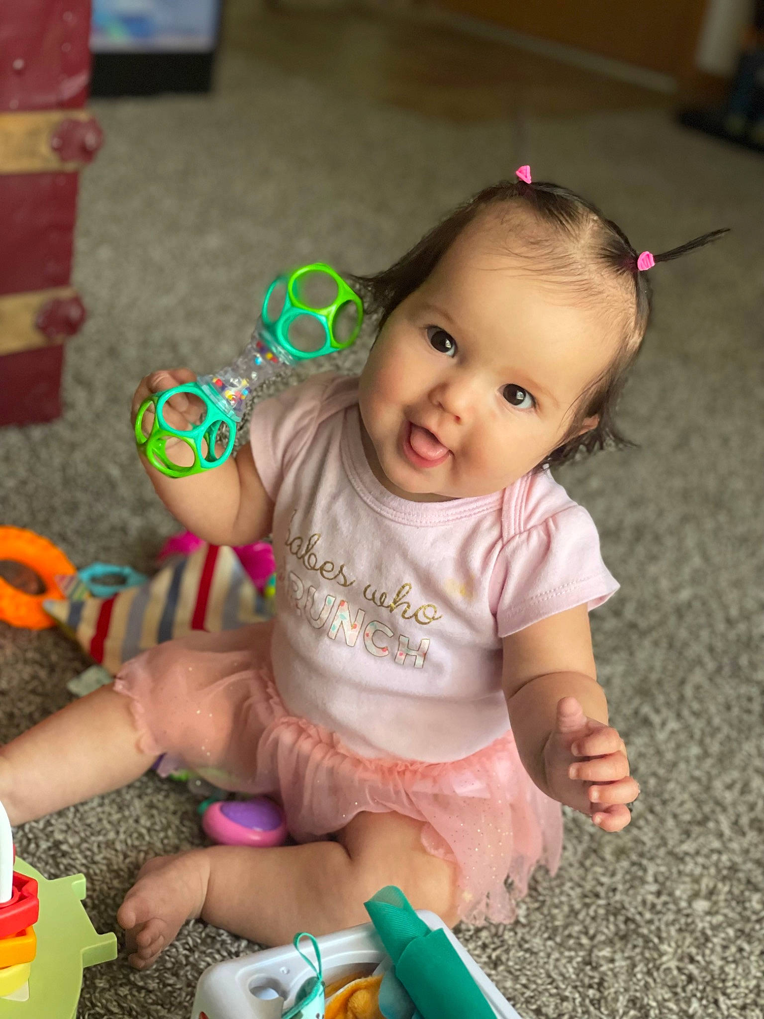 Luciana joined the competition — help win amazing prizes! baby, baby_playing_with_toys, baby_toddler_clothing, beauty, cheek, child, fun, grass, happy, iris, people, person, photograph, pink, skin, sleeve, smile, snapshot, sock, summer
