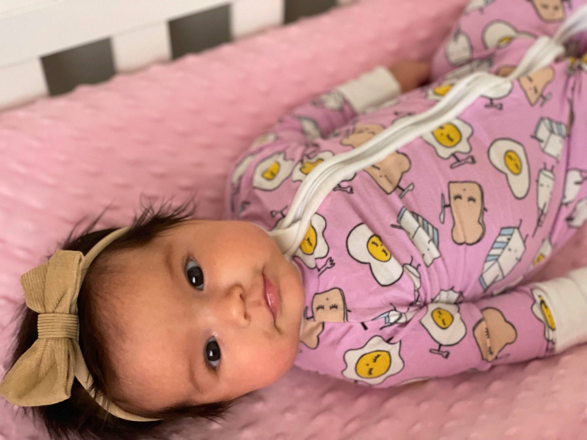 Luciana is registered to the contest to win money with this photo: baby, baby_products, baby_sleeping, baby_toddler_clothing, bedding, bedtime, cheek, child, comfort, linens, magenta, nap, pattern, person, pink, purple, room, skin, sleep, textile