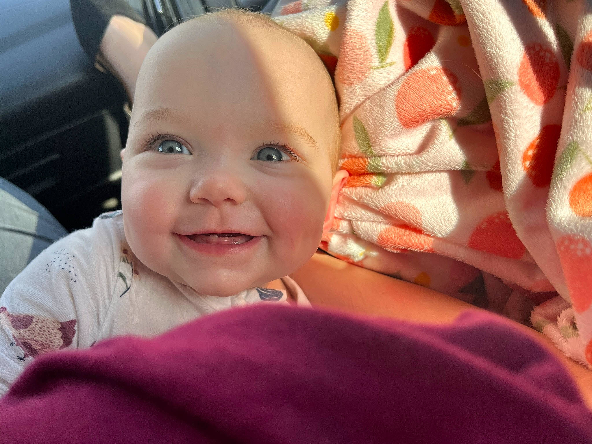 Novalee joined the competition — help win amazing prizes! baby, baby_toddler_clothing, carmine, cheek, child, chin, close_up, eyebrow, facial_expression, finger, happy, joy, lip, magenta, nose, peach, person, pink, skin, smile