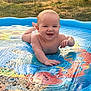 baby, backyard, blue, child, cute, diaper, face, fun, grass, happy, infant, outdoor, play, pool, smile, splash, summer, sunlight, water, water_droplets
