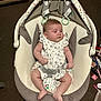 Bonnie joined the competition — help win amazing prizes! baby, infant, baby_rocker, white_dress, floral_pattern, carpet, cosmetics, face, legs, arms, indoor, furniture, toy_rings, seat_belt, expression, child, person, comfortable, relaxing, vibration_button