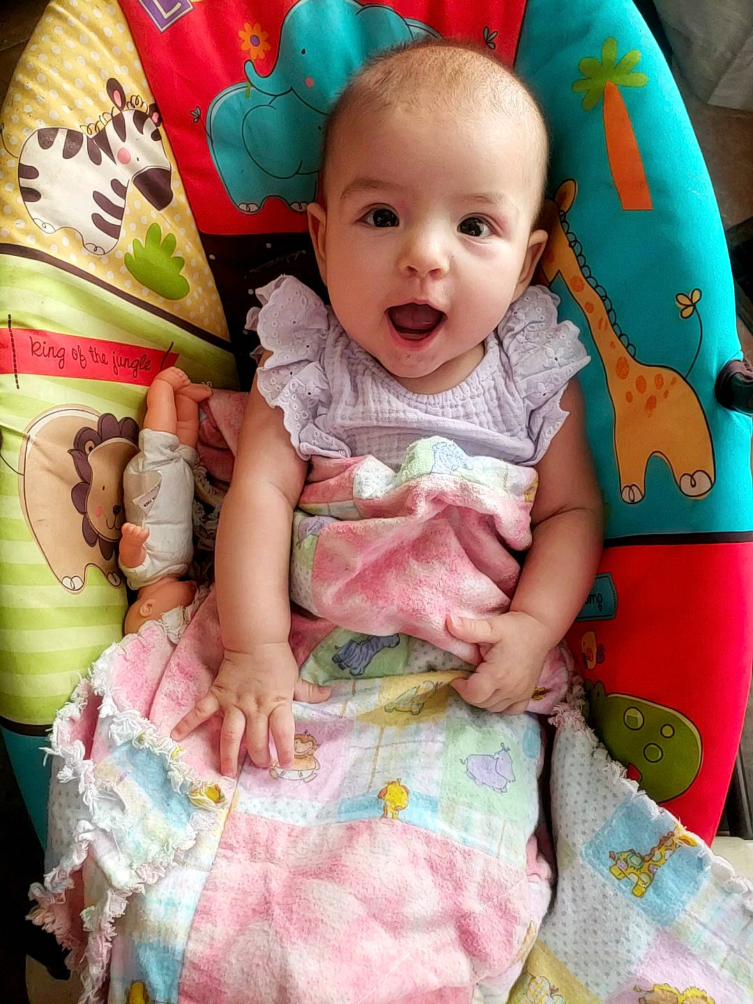 Azailia is registered to the contest to win money with this photo: baby, baby_toddler_clothing, cheek, child, dress, eye, facial_expression, happy, head, iris, organ, people, person, photograph, pink, product, skin, sleeve, smile, surprise