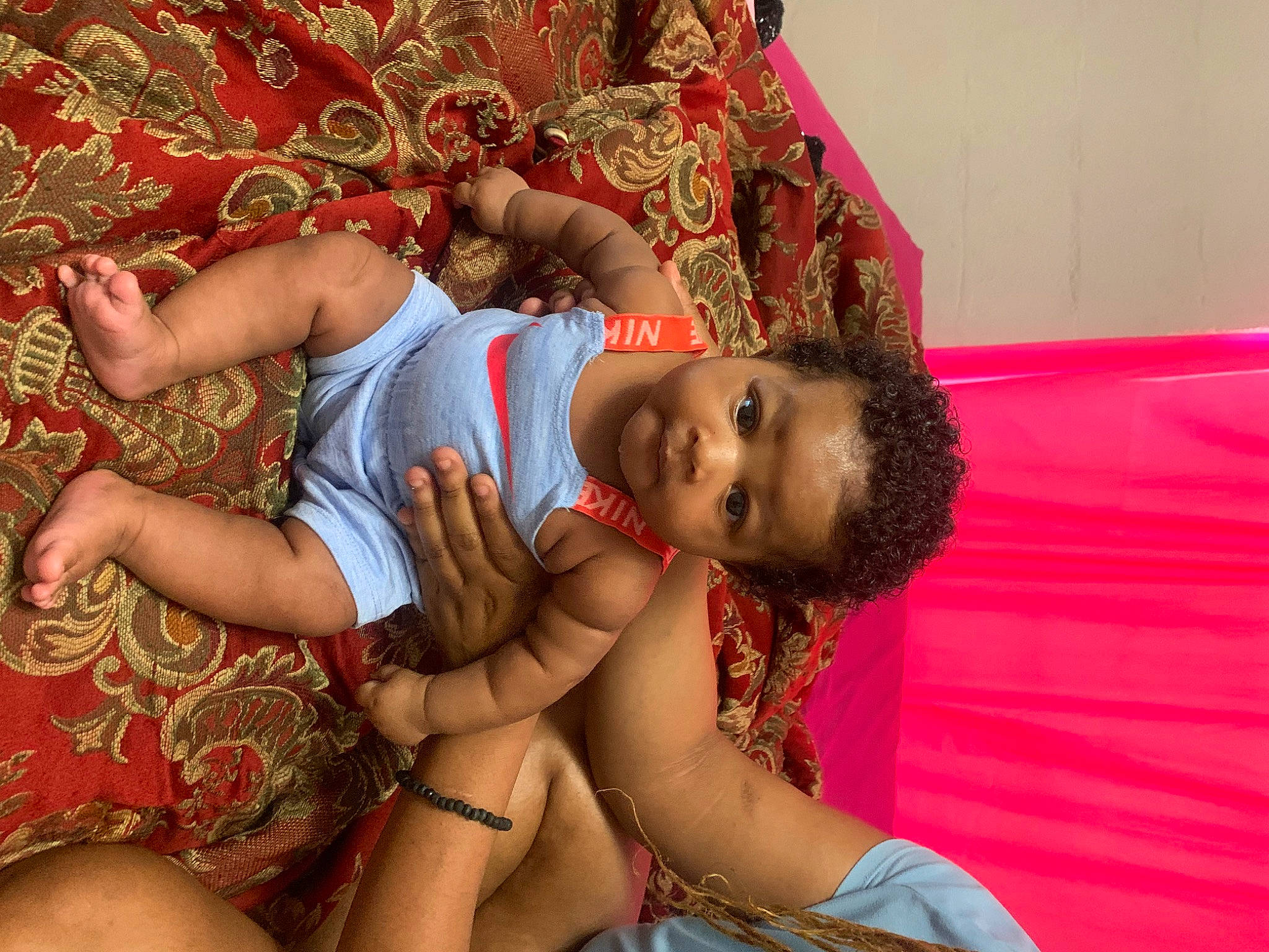 Kaylani is registered to the contest to win money with this photo: abdomen, chest, child, elbow, event, flooring, fun, happy, human_body, human_leg, leg, magenta, muscle, navel, neck, pattern, person, skin, textile, thigh