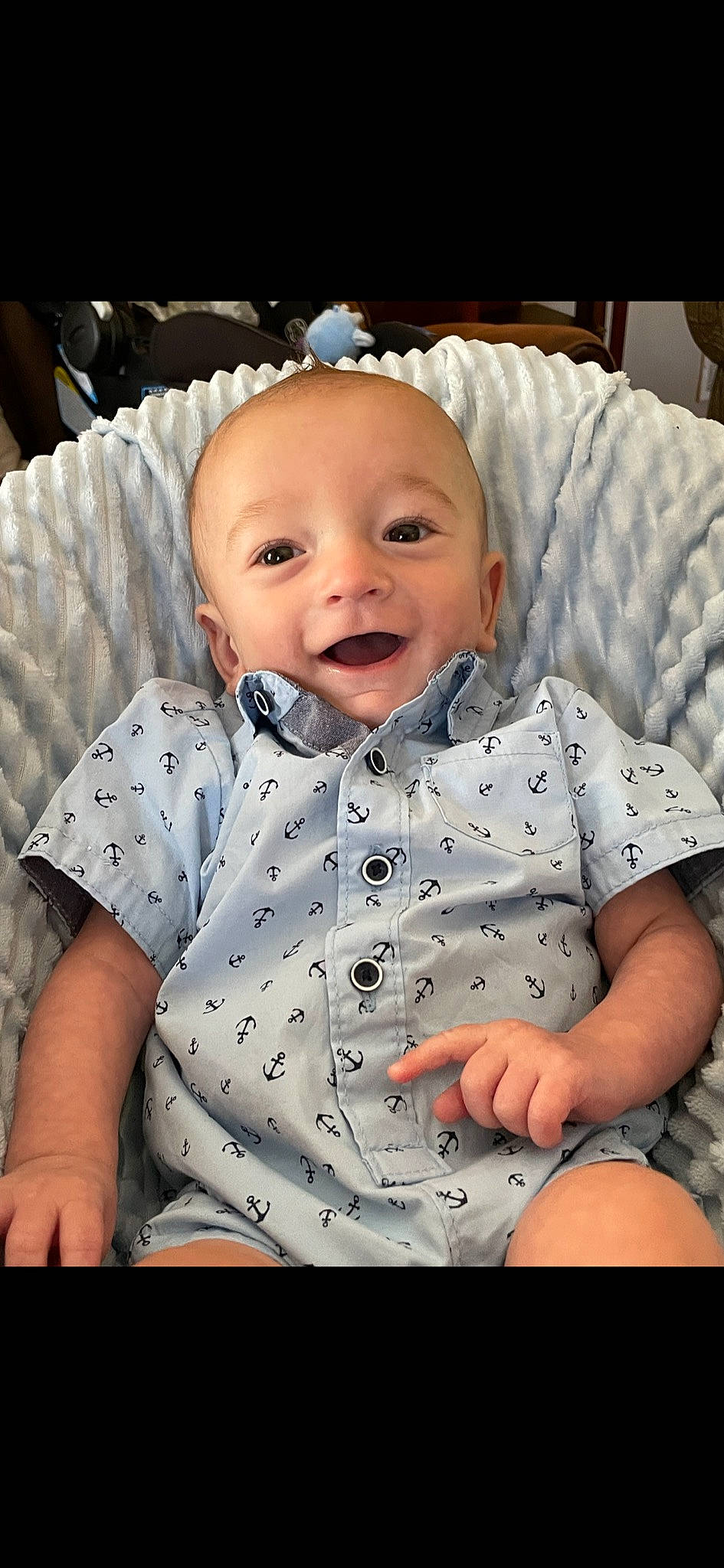 Cashton is registered to the contest to win money with this photo: baby, baby_toddler_clothing, cheek, chin, collar, comfort, cool, face, facial_expression, happy, head, iris, mouth, nose, person, product, skin, sleeve, smile, textile