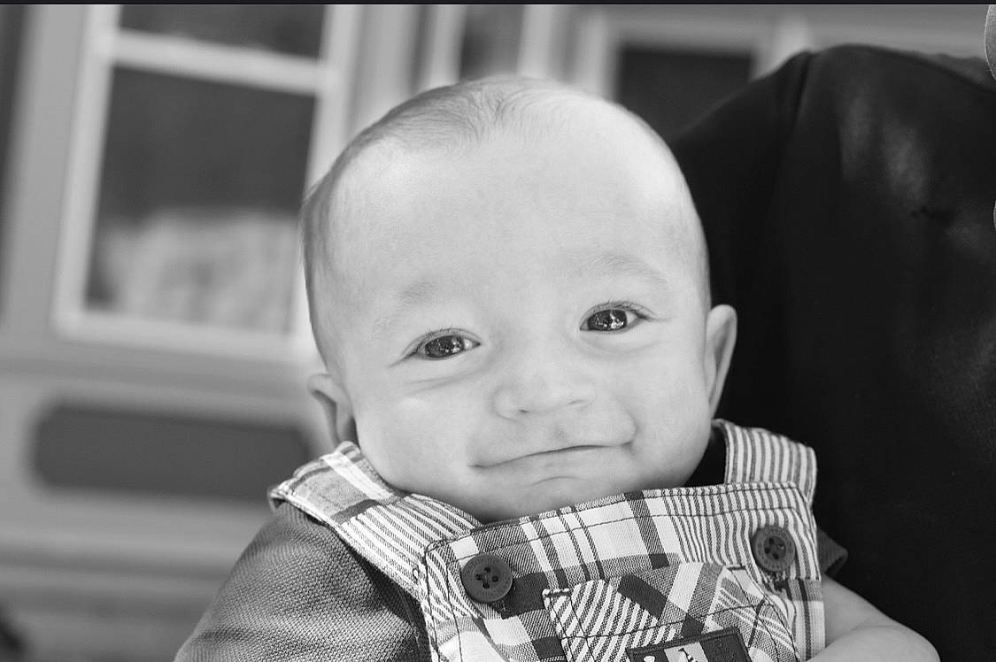 Cashton joined the competition — help win amazing prizes! baby, black, black_and_white, cheek, collar, dress_shirt, face, flash_photography, happy, iris, person, photograph, plaid, skin, sleeve, smile, standing, style, tartan, toddler